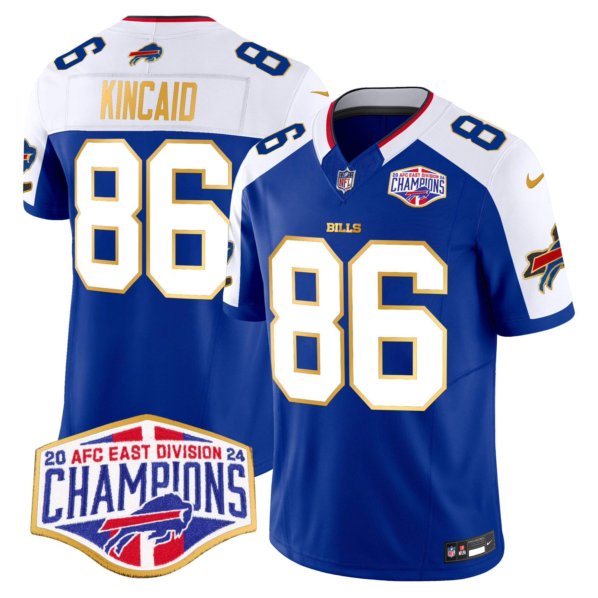 Dalton Kincaid Men's Buffalo Bills 2024 AFC East Division Champions Gold Trim Vapor Limited Royal Alternate Jersey - All Stitched