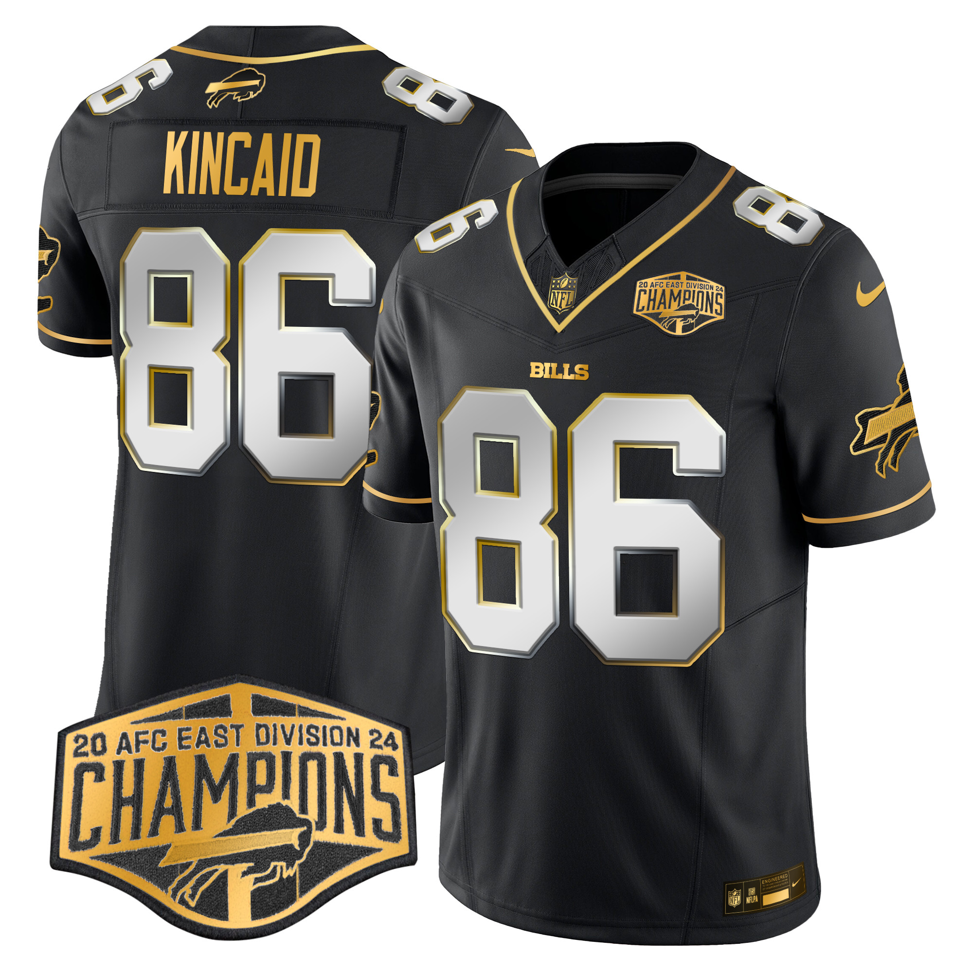 Dalton Kincaid Men's Buffalo Bills 2024 AFC East Division Champions Gold Vapor Limited Black Limited Jersey - All Stitched