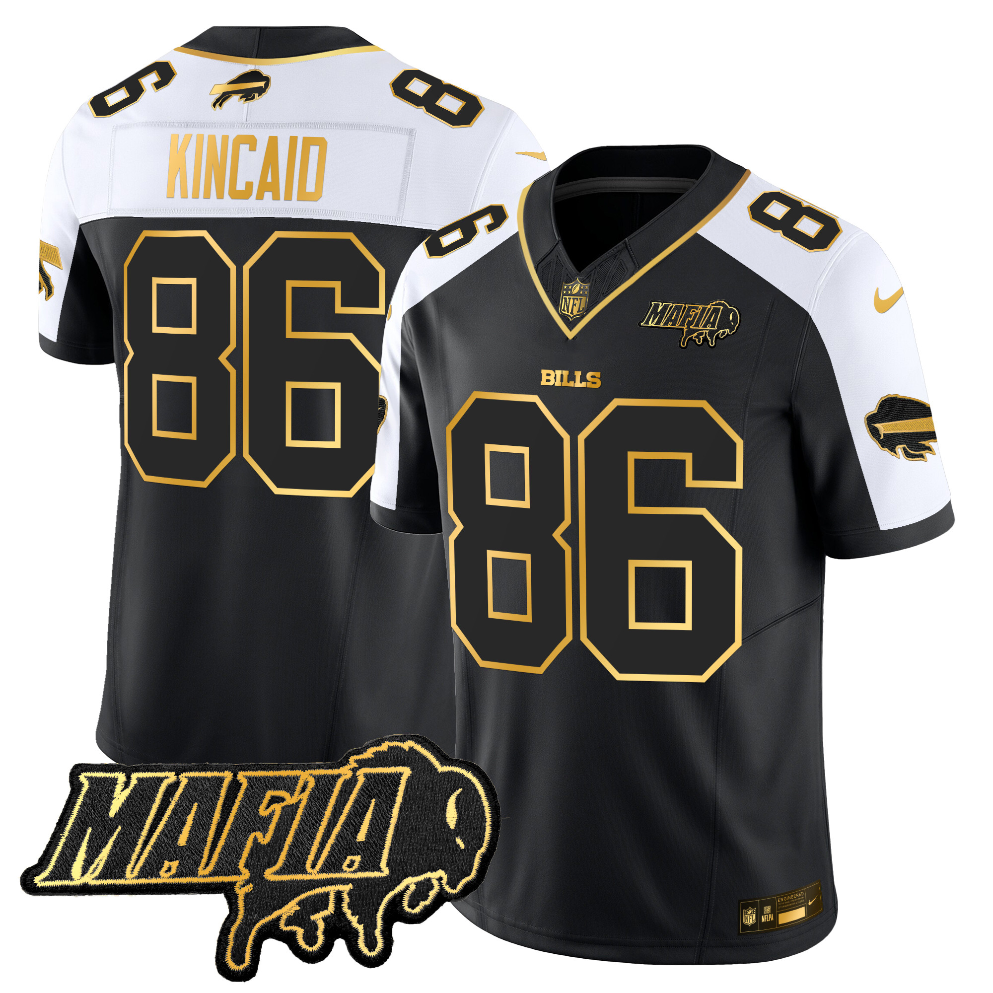 Dalton Kincaid Men's Buffalo Bills 2024 Buffalo Bills Mafia Patch Gold Vapor Limited Alternate Jersey - All Stitched