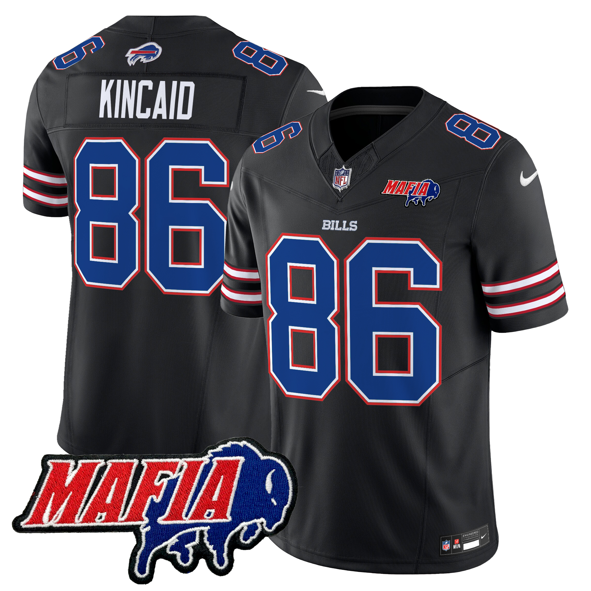 Dalton Kincaid Men's Buffalo Bills 2024 Buffalo Bills Mafia Patch Vapor Limited Black Jersey - All Stitched