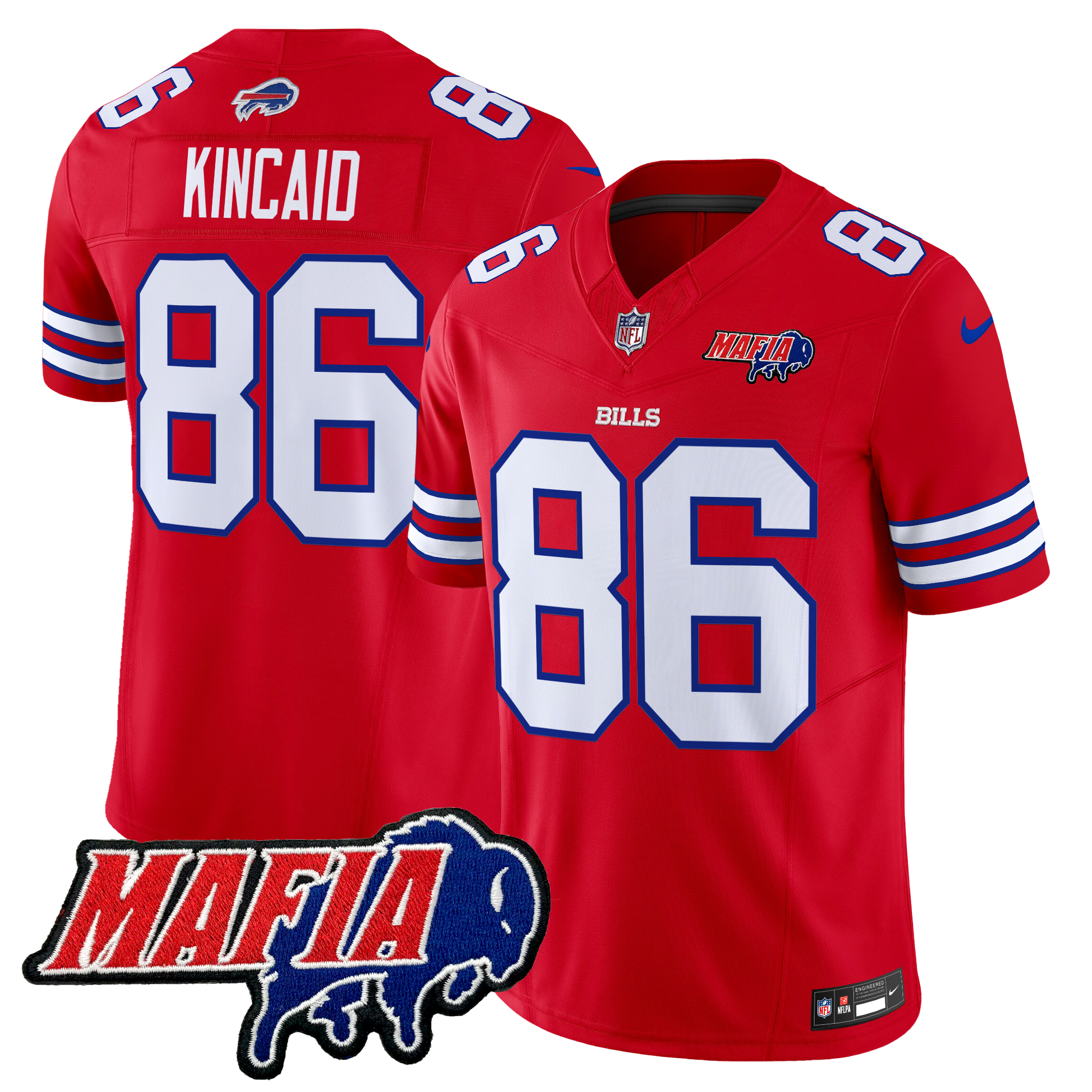 Dalton Kincaid Men's Buffalo Bills 2024 Buffalo Bills Mafia Patch Vapor Limited Red Jersey - All Stitched