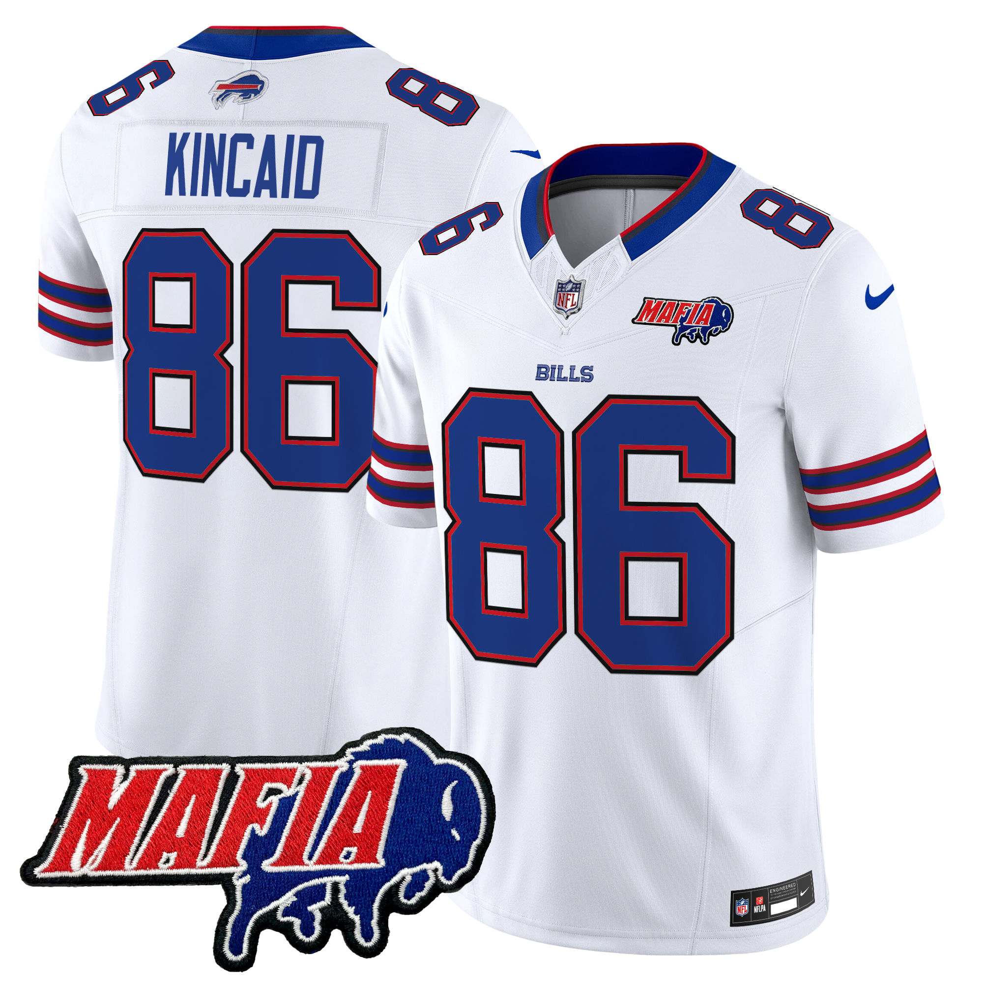 Dalton Kincaid Men's Buffalo Bills 2024 Buffalo Bills Mafia Patch Vapor Limited White Jersey - All Stitched