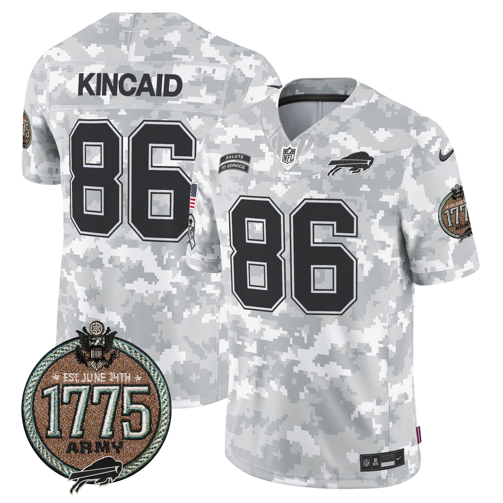 Dalton Kincaid Men's Buffalo Bills 2024 Salute to Service Establishment Year Patch Vapor Limited Army Jersey - All Stitched