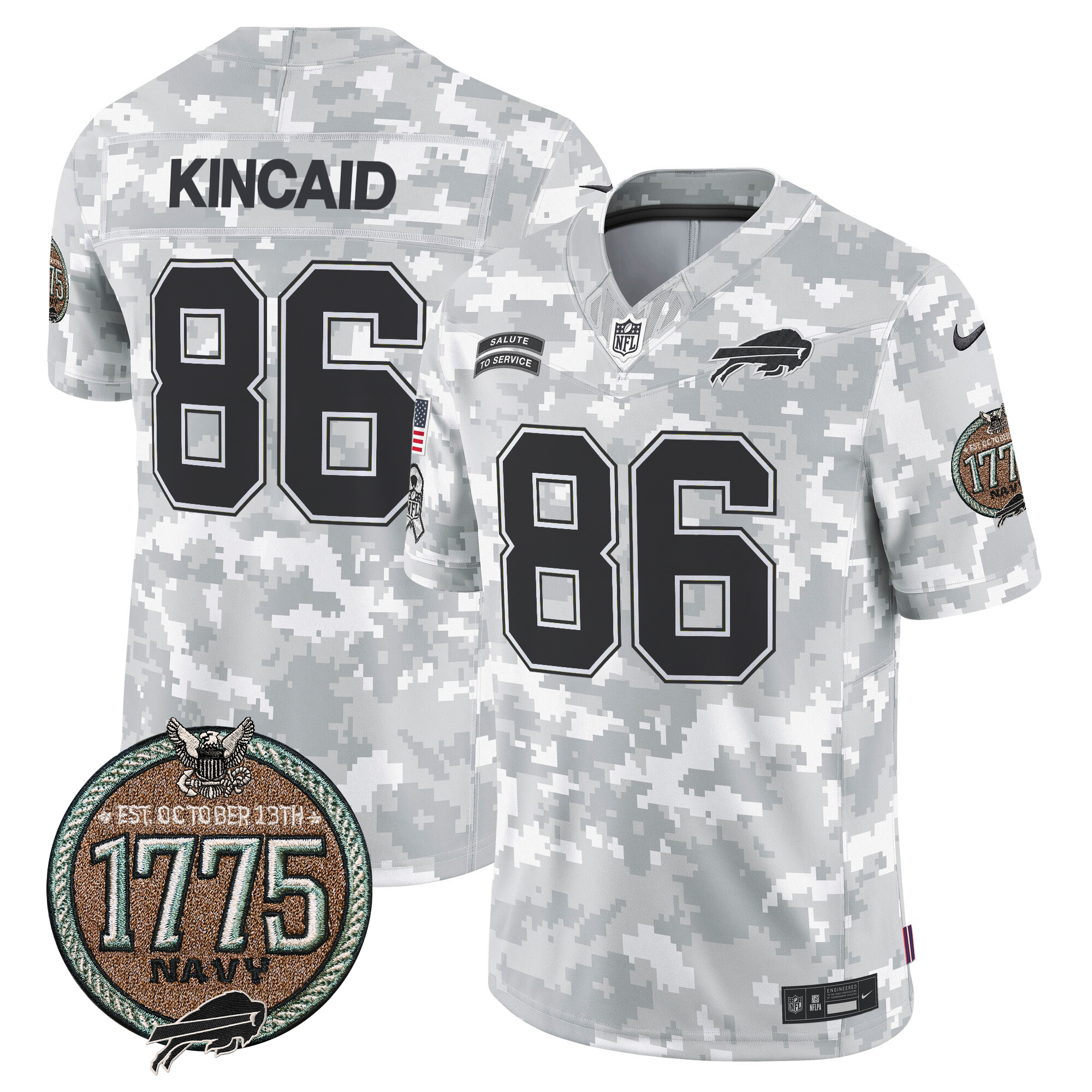 Dalton Kincaid Men's Buffalo Bills 2024 Salute to Service Establishment Year Patch Vapor Limited Navy Jersey - All Stitched