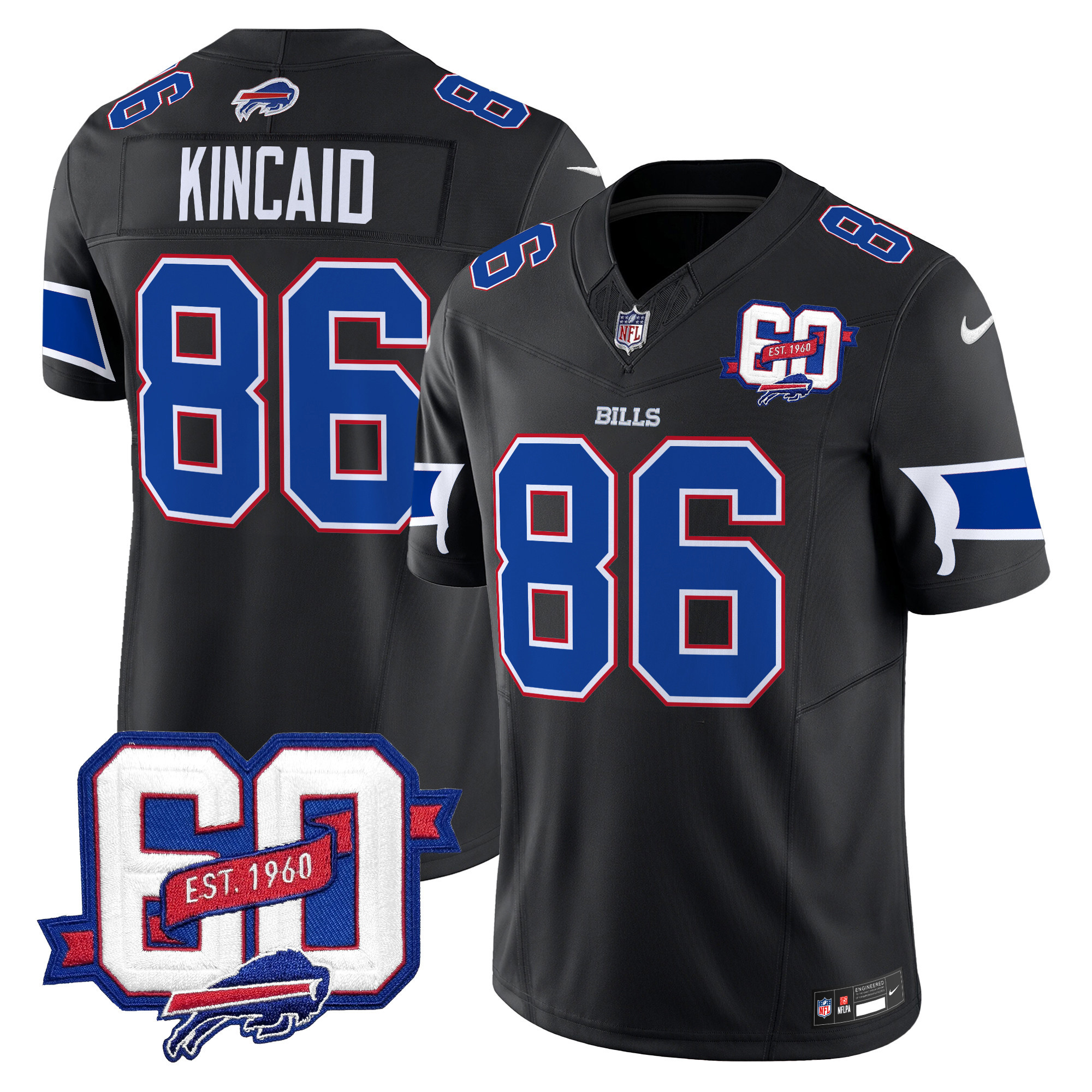 Dalton Kincaid Men's Buffalo Bills 60th Anniversary Patch Vapor Limited Black Jersey - All Stitched