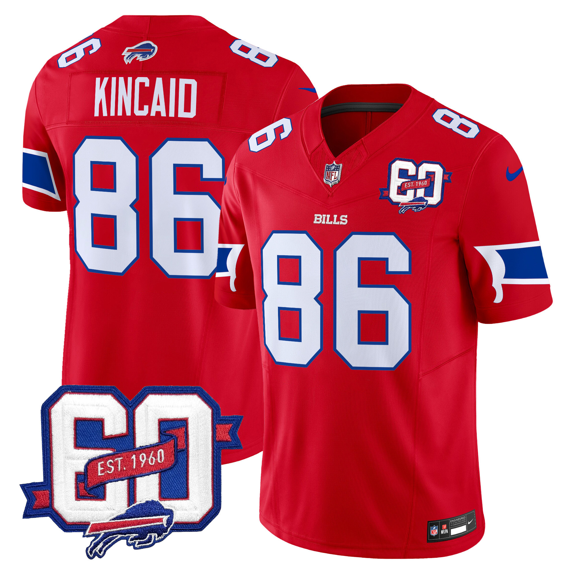 Dalton Kincaid Men's Buffalo Bills 60th Anniversary Patch Vapor Limited Red Jersey - All Stitched