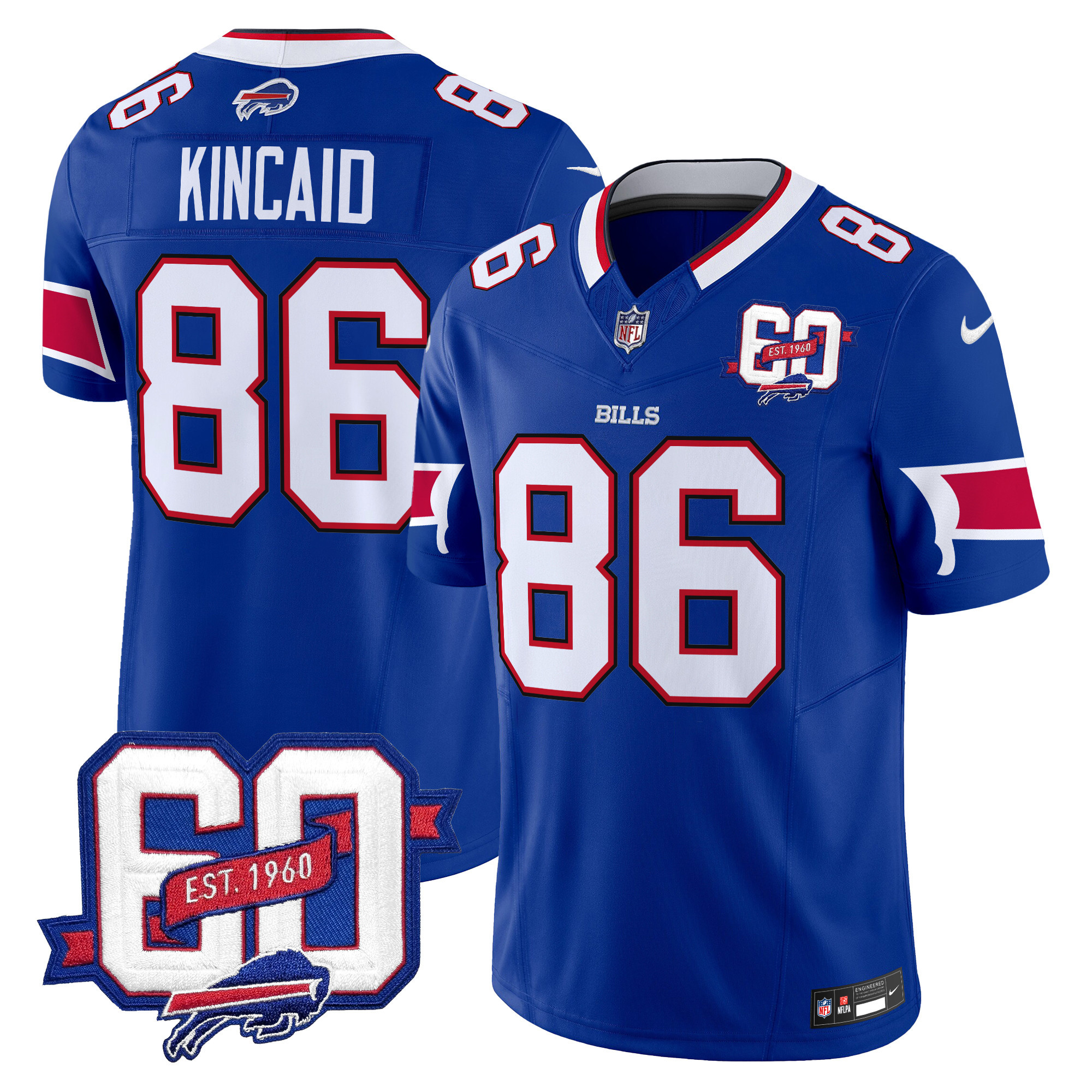 Dalton Kincaid Men's Buffalo Bills 60th Anniversary Patch Vapor Limited Royal Jersey - All Stitched