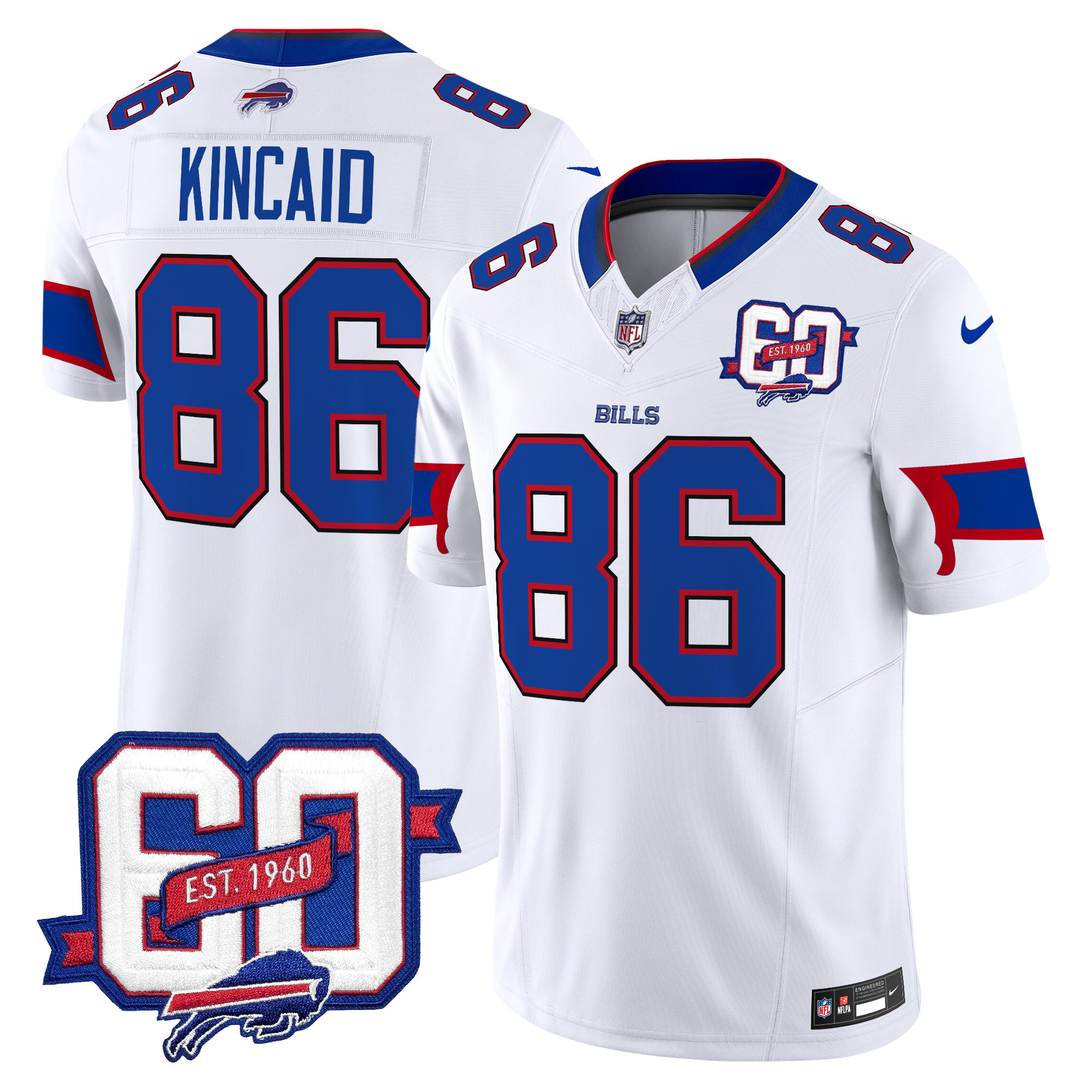 Dalton Kincaid Men's Buffalo Bills 60th Anniversary Patch Vapor Limited White Jersey - All Stitched