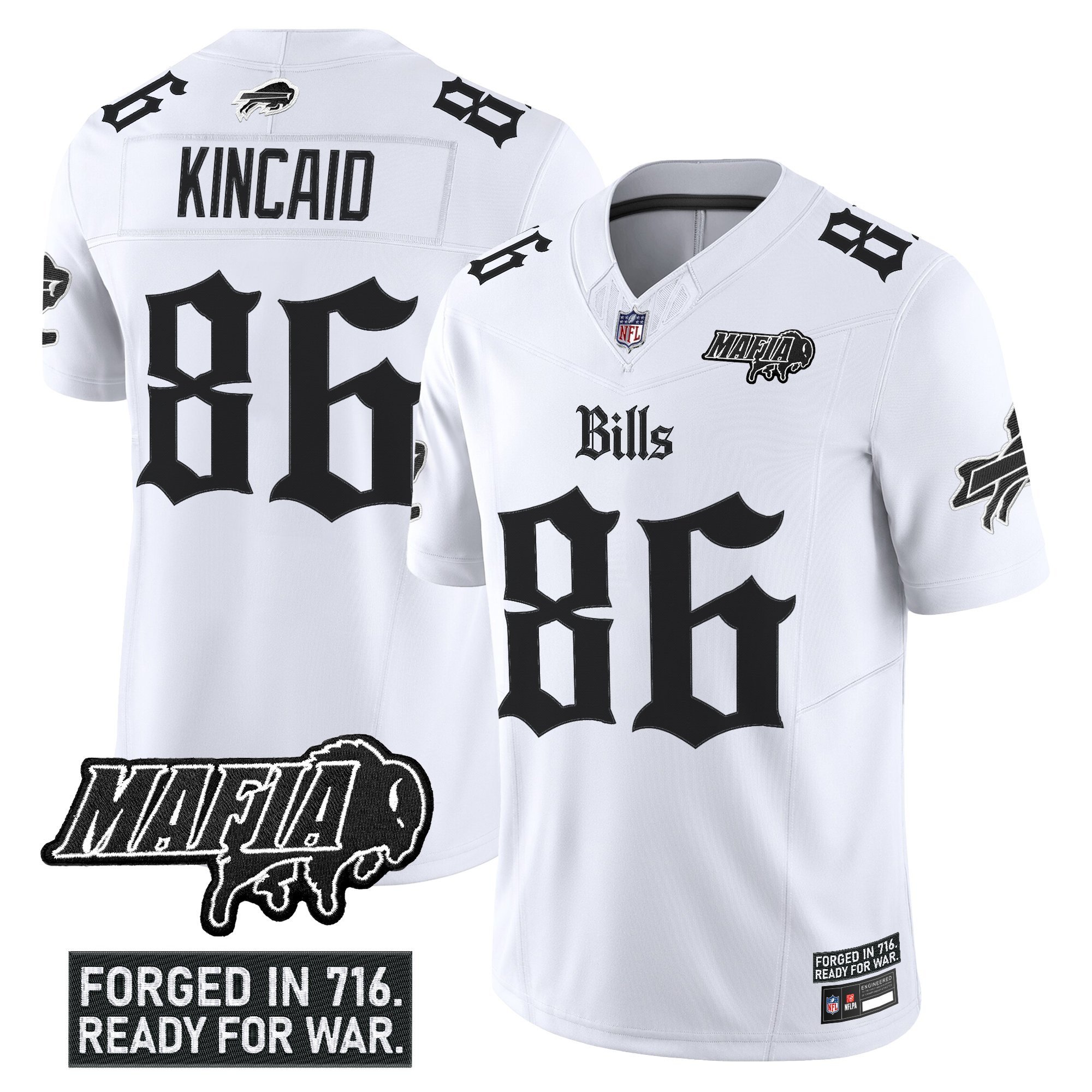 Dalton Kincaid Men's Buffalo Bills 'Gothic Cold Front Edition' Vapor Limited White Jersey - All Stitched