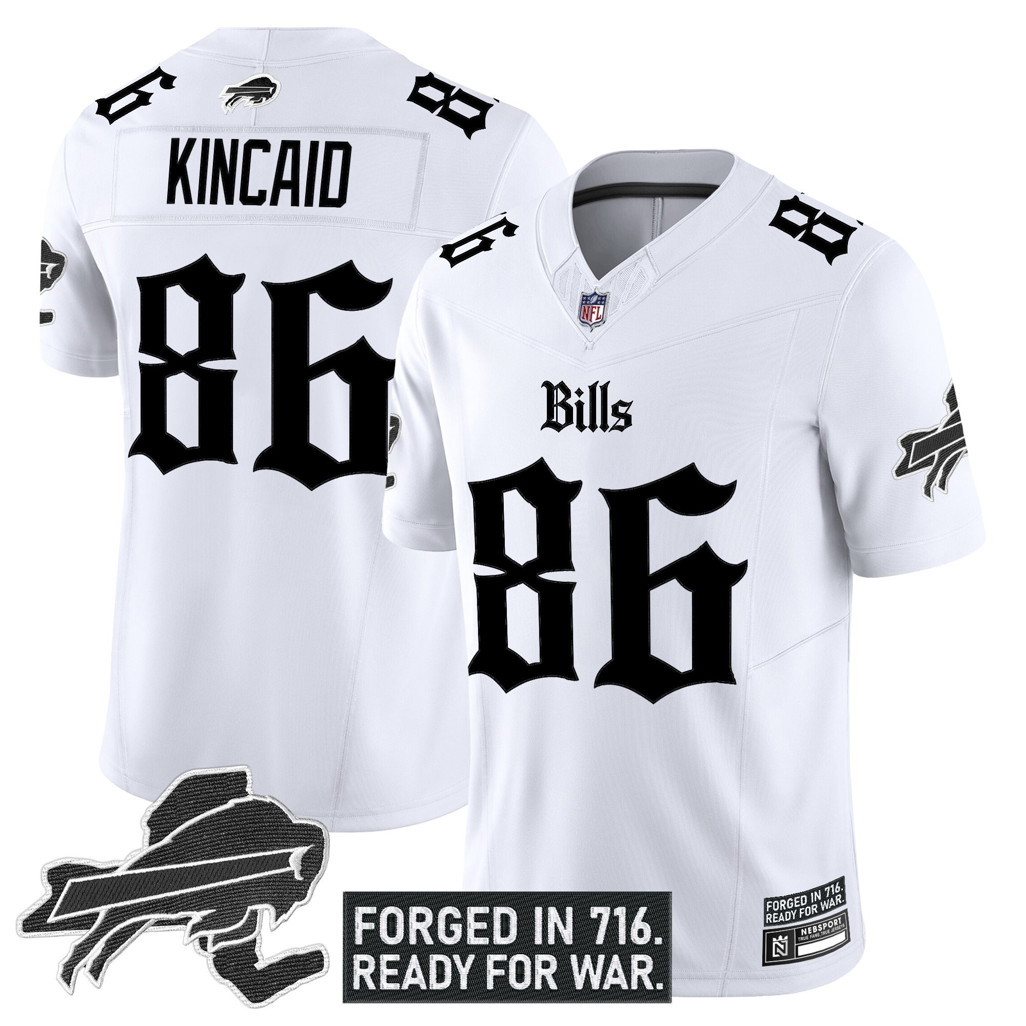 Dalton Kincaid Men's Buffalo Bills 'Gothic Cold Front Edition' Vapor Limited White Jersey - All Stitched