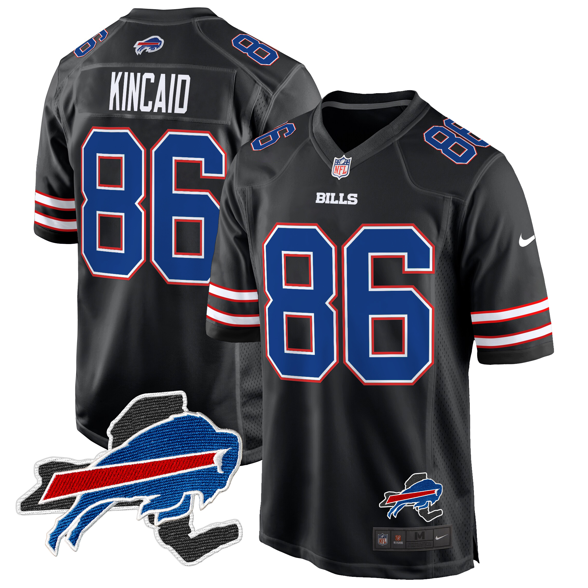 Dalton Kincaid Men's Buffalo Bills New York Patch Game Black Jersey - All Stitched