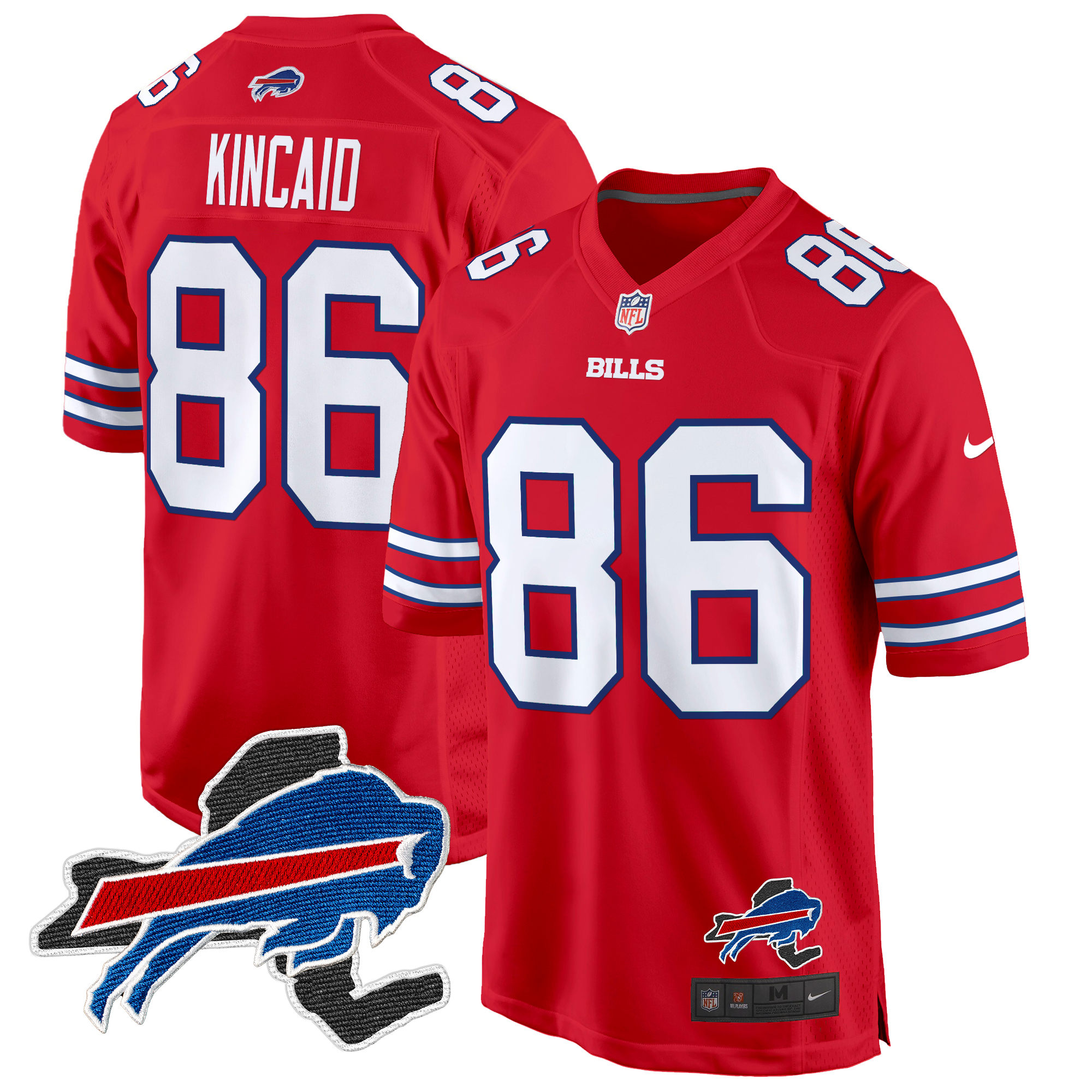 Dalton Kincaid Men's Buffalo Bills New York Patch Game Red Jersey - All Stitched