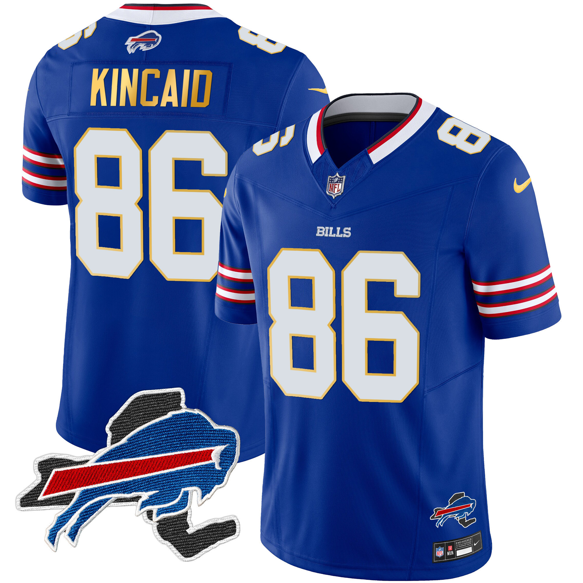 Dalton Kincaid Men's Buffalo Bills New York Patch Gold Trim Vapor Royal Jersey - All Stitched