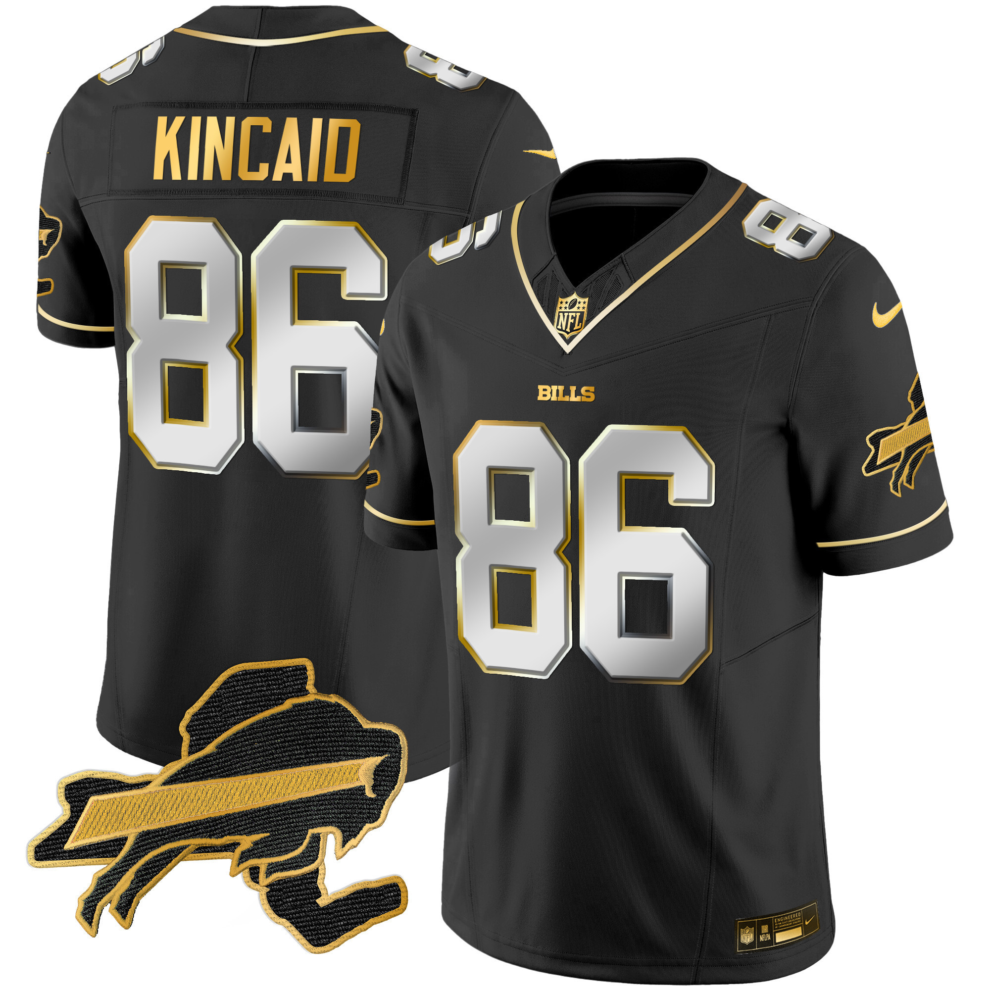 Dalton Kincaid Men's Buffalo Bills New York Patch Gold Vapor Limited Black Limited Jersey - All Stitched