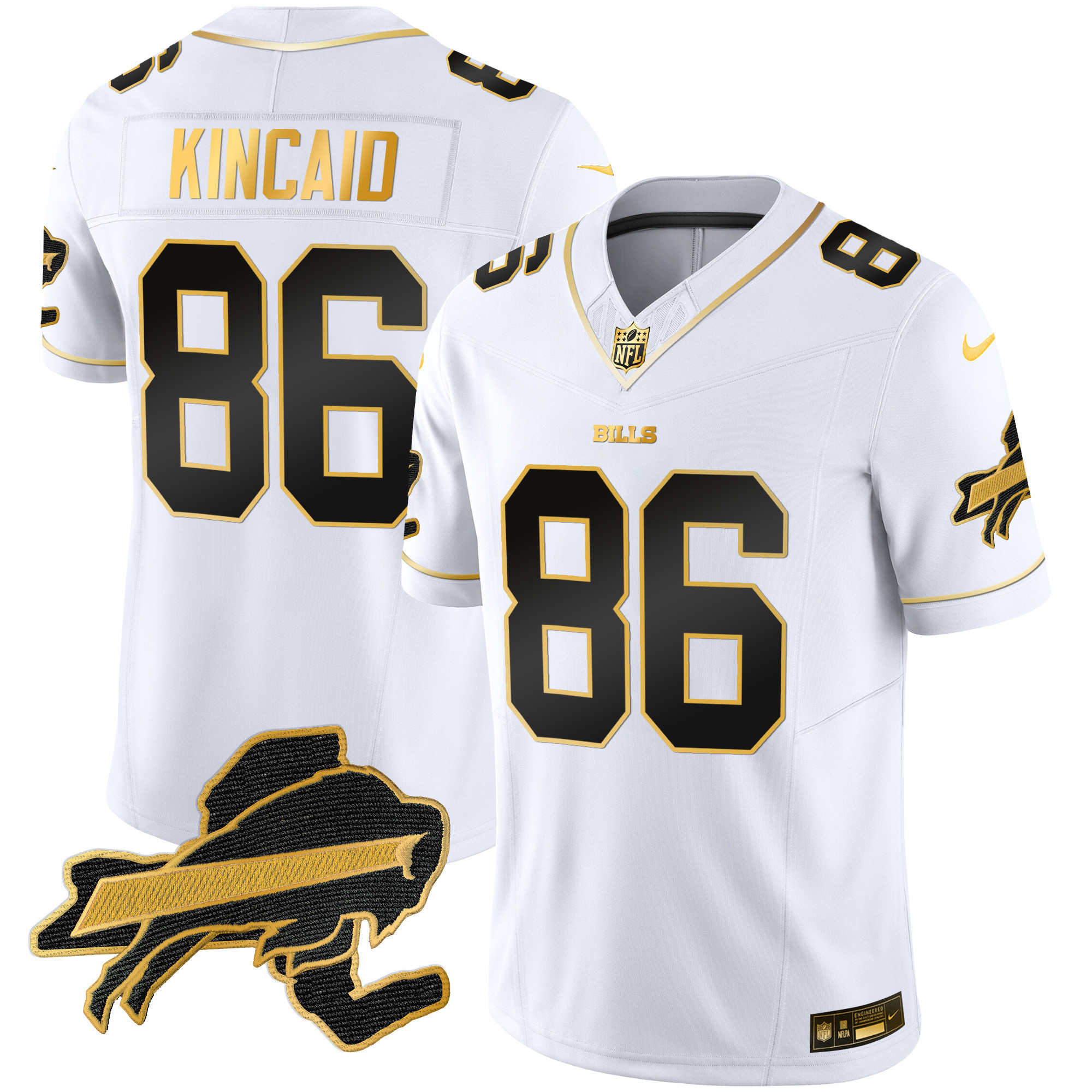 Dalton Kincaid Men's Buffalo Bills New York Patch Gold Vapor Limited White Gold Jersey - All Stitched