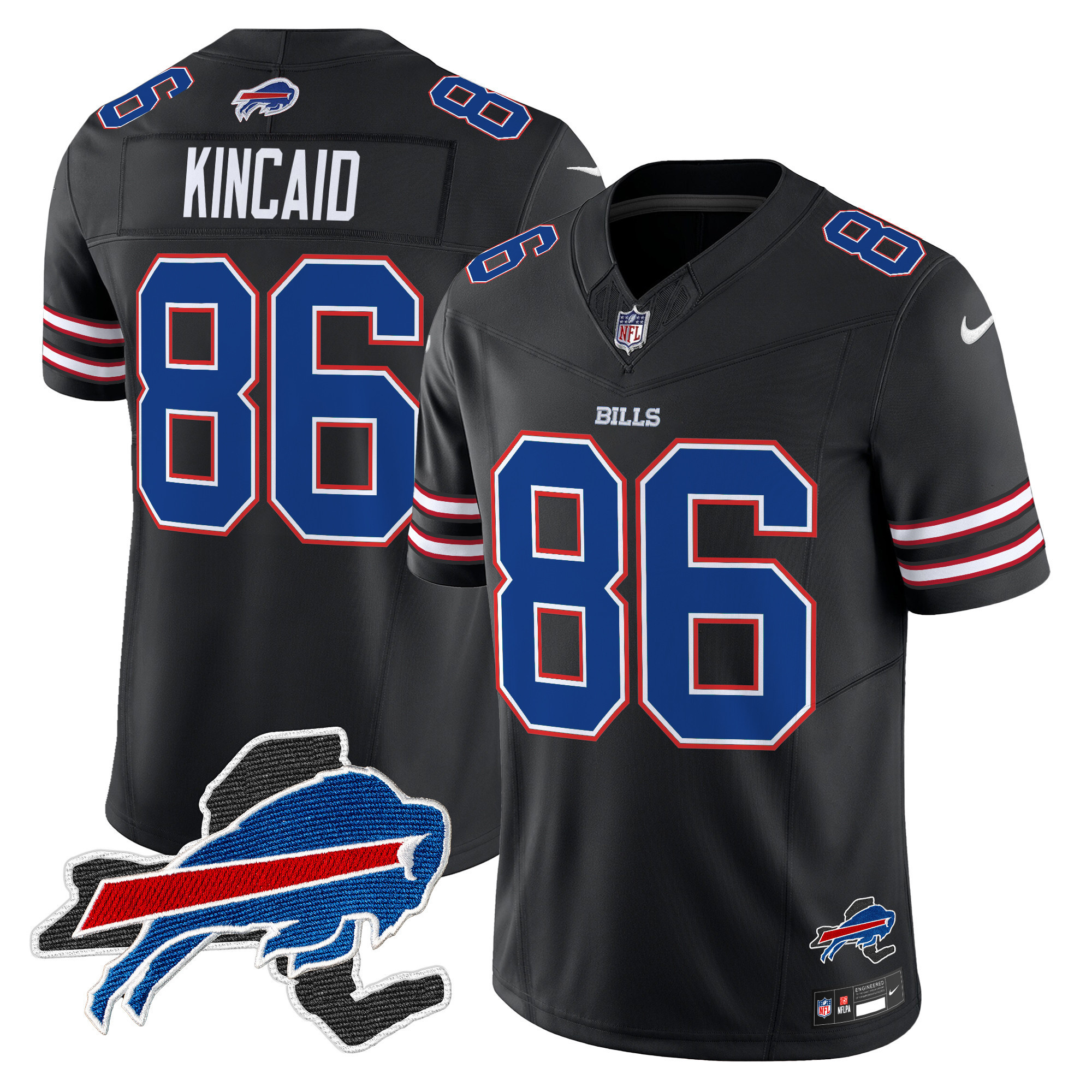 Dalton Kincaid Men's Buffalo Bills New York Patch Vapor Limited Black Jersey - All Stitched