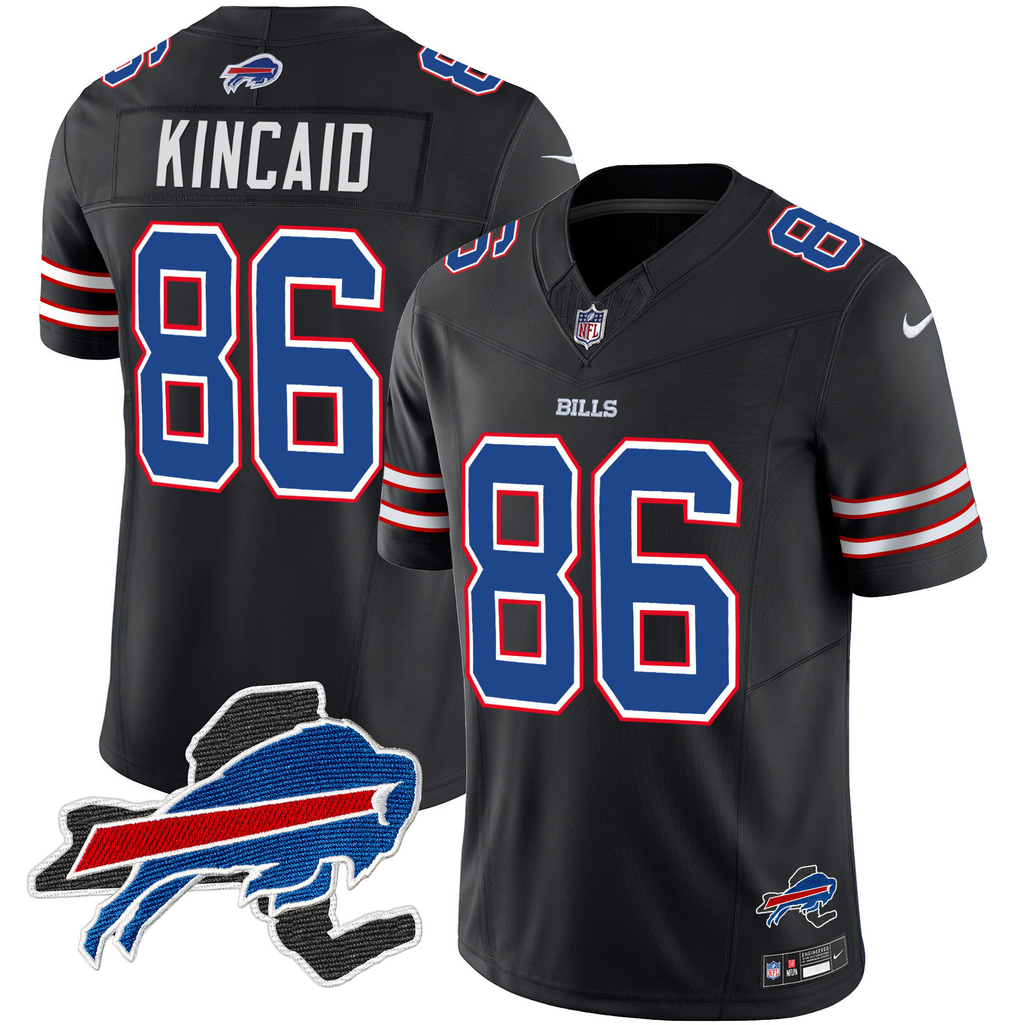 Dalton Kincaid Men's Buffalo Bills New York Patch Vapor Limited Black Jersey - All Stitched
