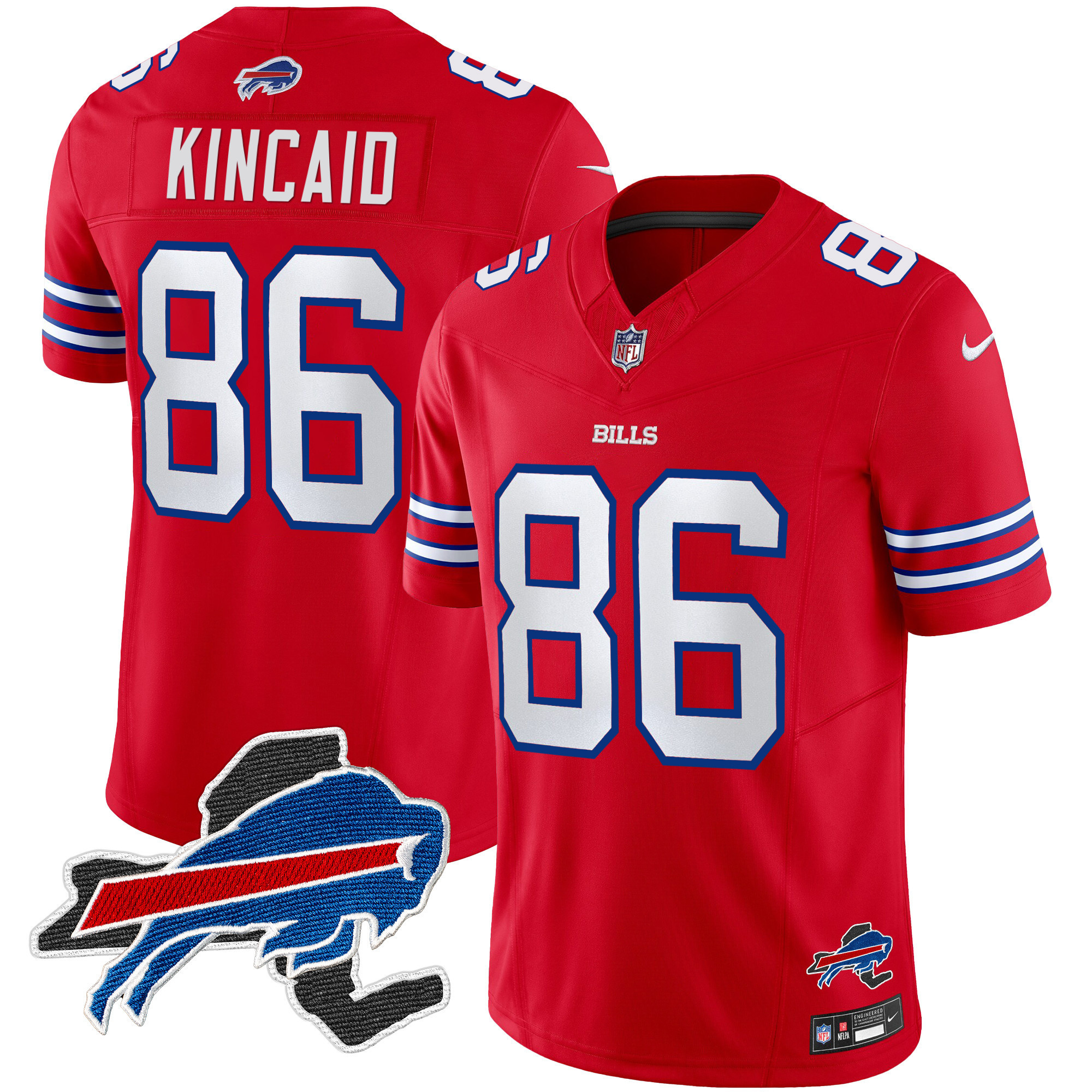 Dalton Kincaid Men's Buffalo Bills New York Patch Vapor Limited Red Jersey - All Stitched