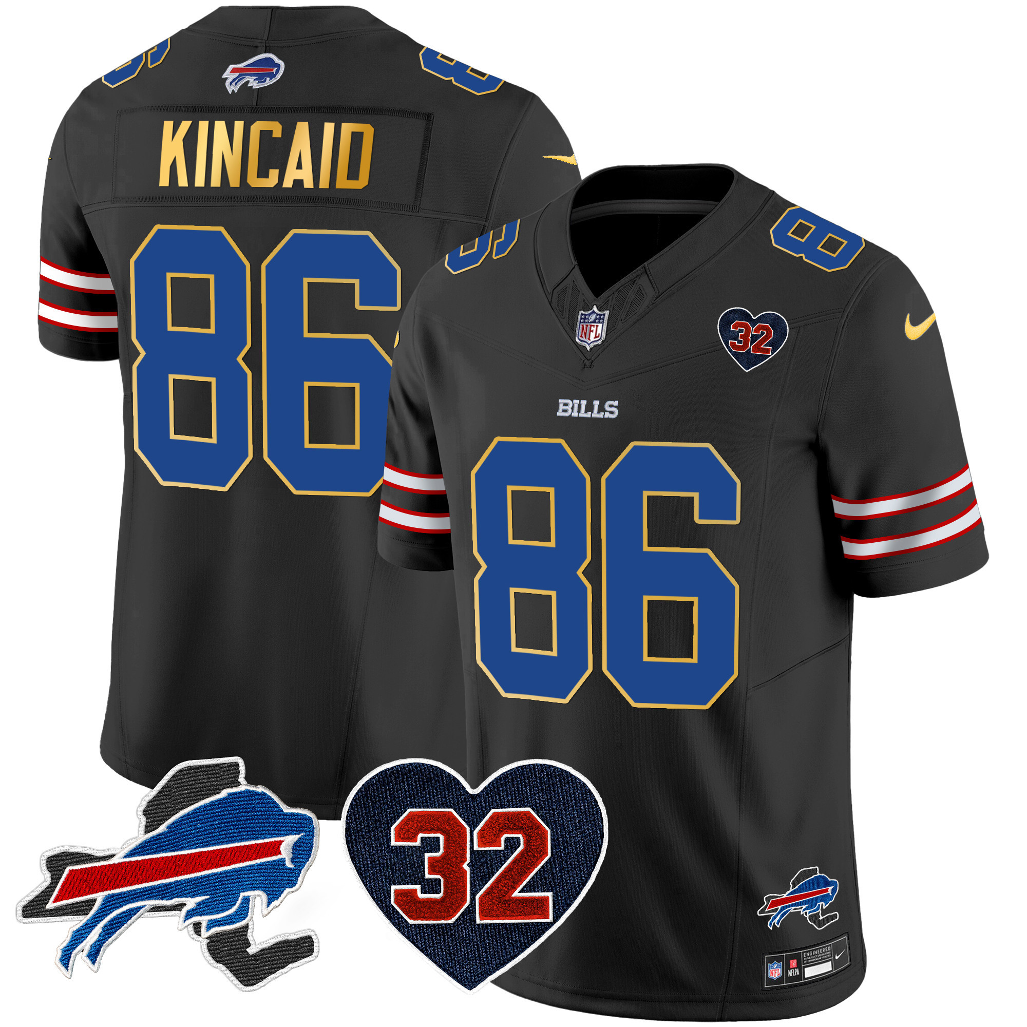 Dalton Kincaid Men's Buffalo Bills O.J. Simpson Patch Gold Trim Vapor Limited Black Jersey - All Stitched