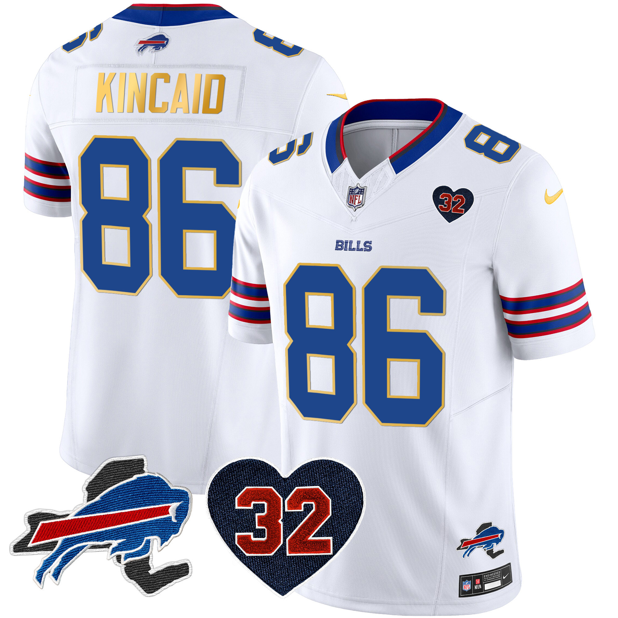 Dalton Kincaid Men's Buffalo Bills O.J. Simpson Patch Gold Trim Vapor Limited White Jersey - All Stitched