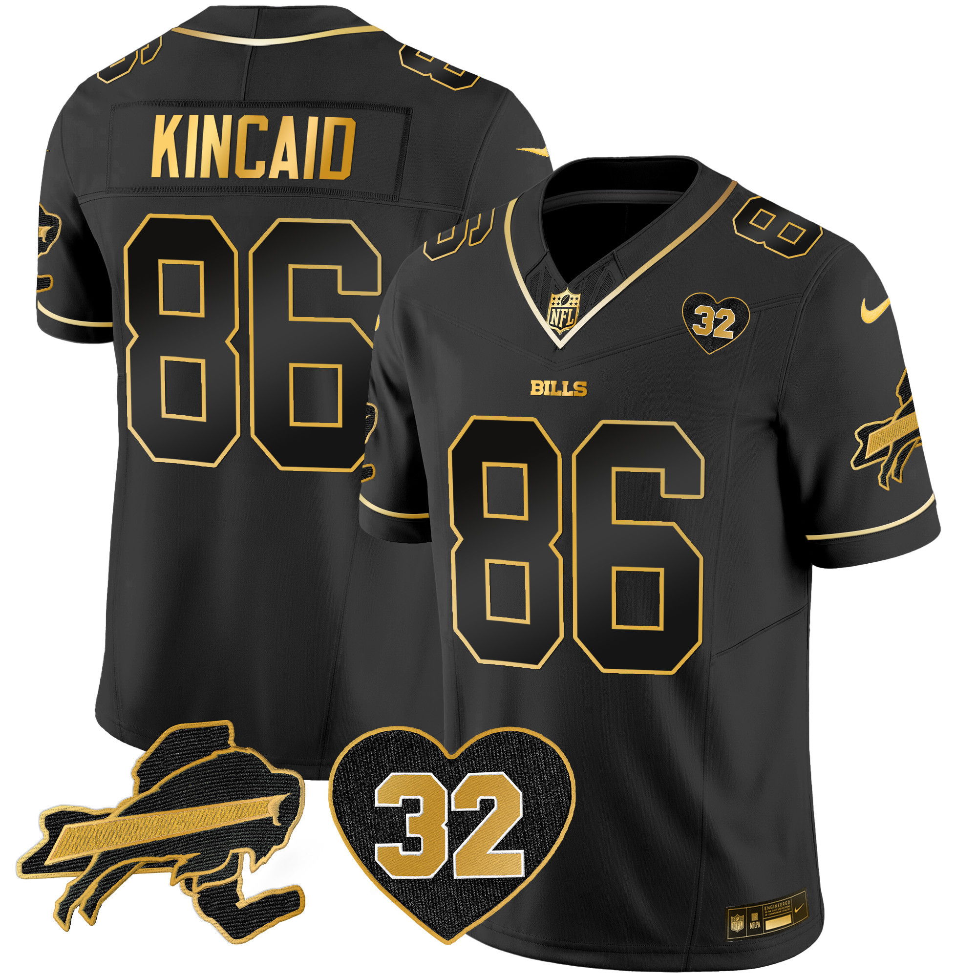 Dalton Kincaid Men's Buffalo Bills O.J. Simpson Patch Gold Vapor Limited Black Gold Jersey - All Stitched