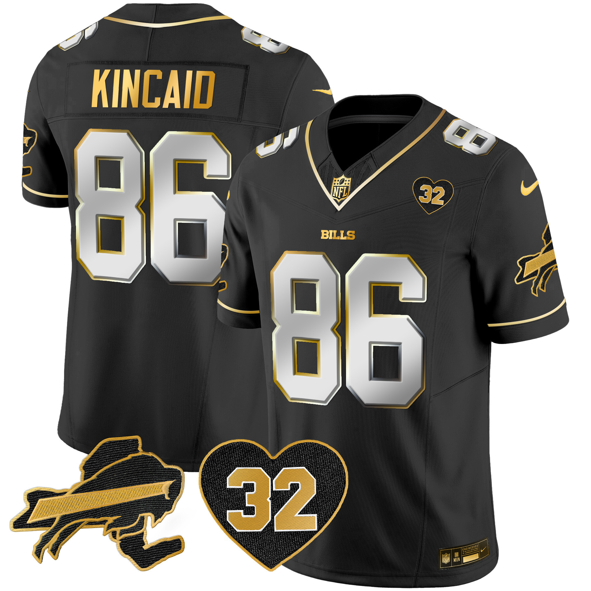 Dalton Kincaid Men's Buffalo Bills O.J. Simpson Patch Gold Vapor Limited Black Limited Jersey - All Stitched