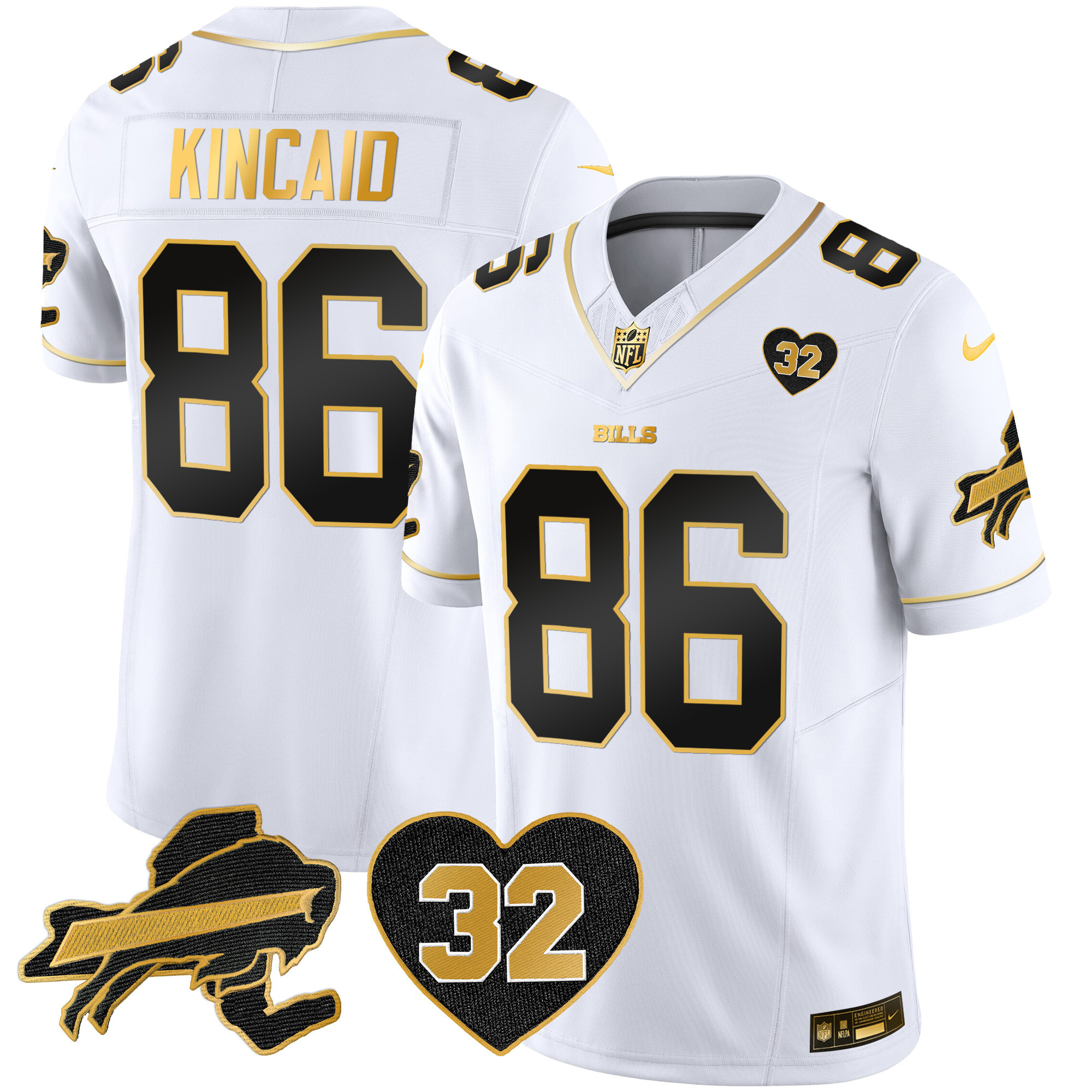 Dalton Kincaid Men's Buffalo Bills O.J. Simpson Patch Gold Vapor Limited White Gold Jersey - All Stitched