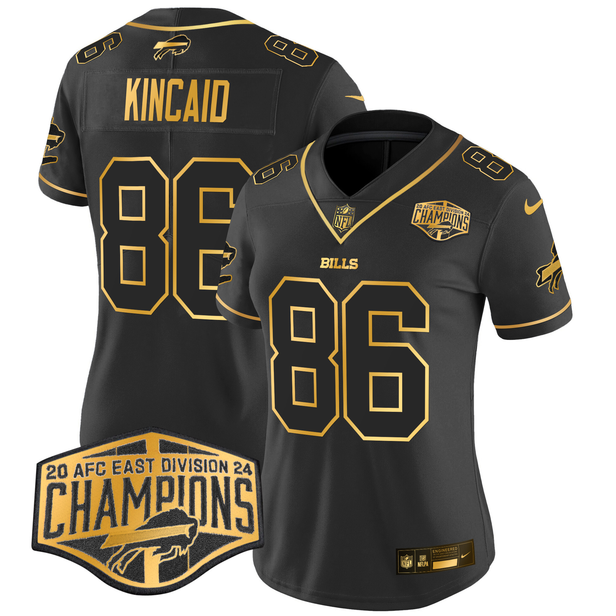 Dalton Kincaid Women's Buffalo Bills 2024 AFC East Division Champions Gold Vapor Limited Black Gold Jersey - All Stitched