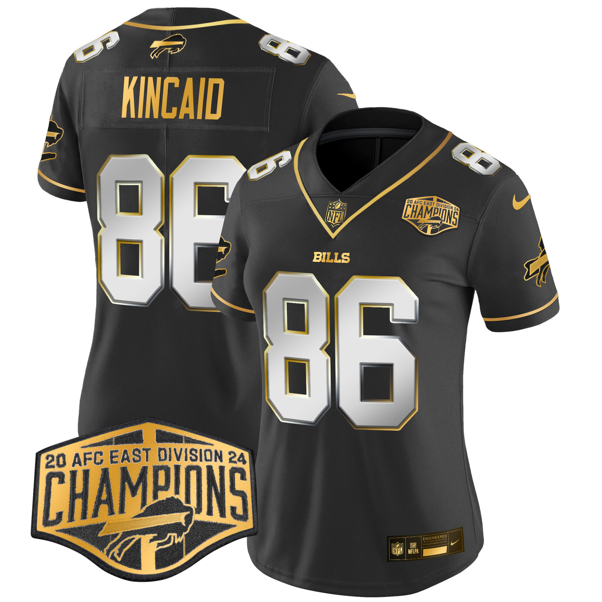 Dalton Kincaid Women's Buffalo Bills 2024 AFC East Division Champions Gold Vapor Limited Black Limited Jersey - All Stitched