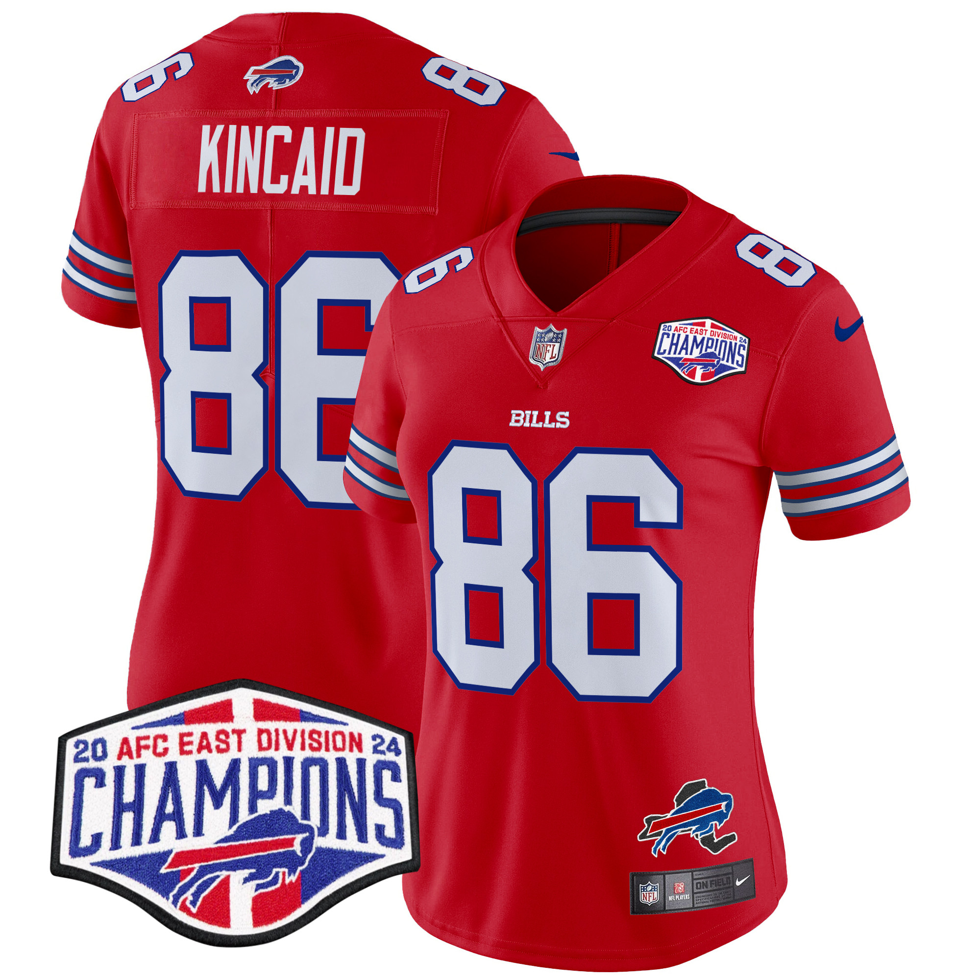 Dalton Kincaid Women's Buffalo Bills 2024 AFC East Division Champions Vapor Limited Red Jersey - All Stitched