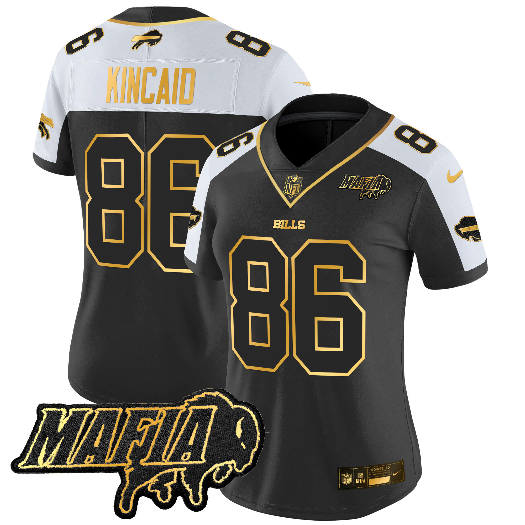 Dalton Kincaid Women's Buffalo Bills 2024 Buffalo Bills Mafia Patch Gold Vapor Limited Alternate Jersey - All Stitched