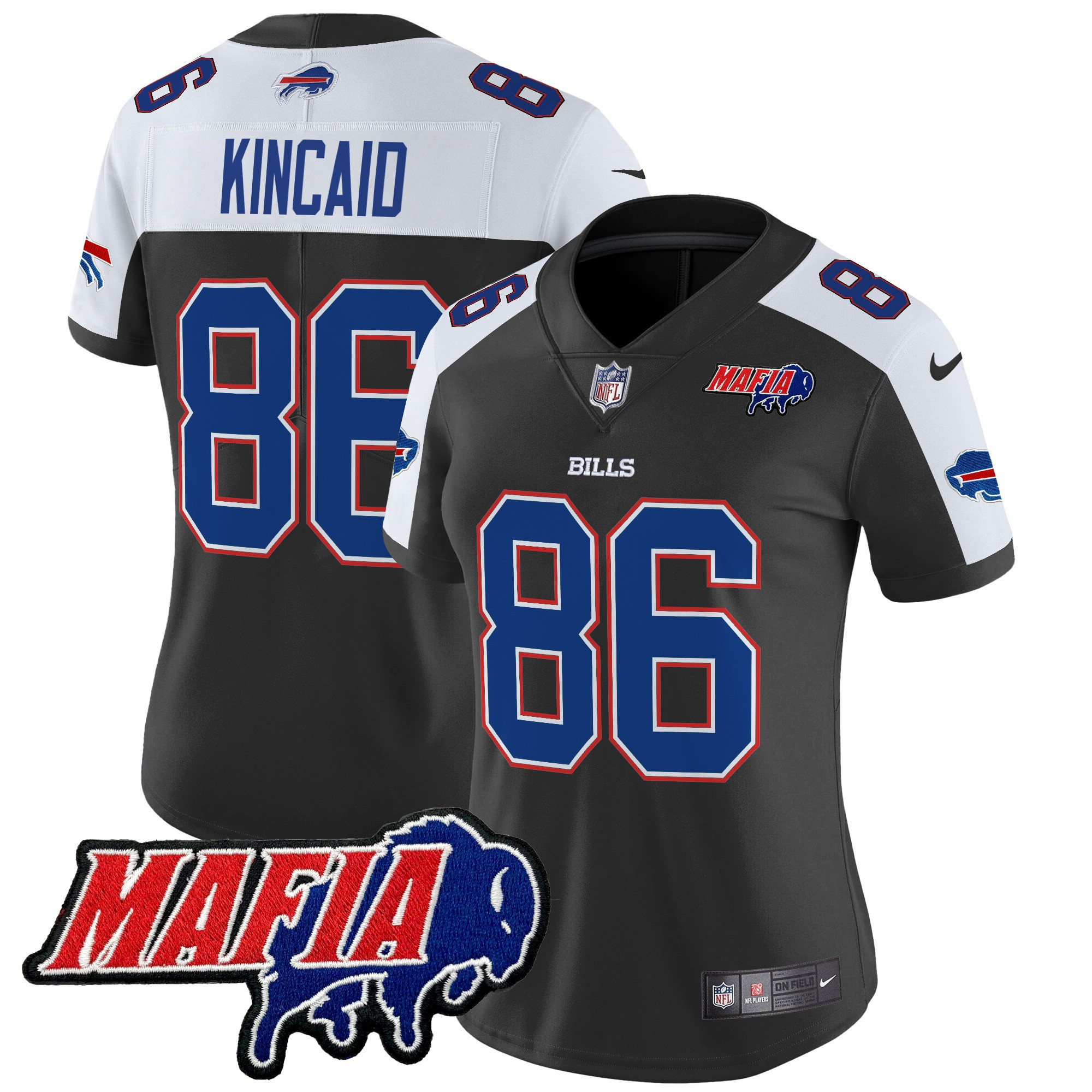 Dalton Kincaid Women's Buffalo Bills 2024 Buffalo Bills Mafia Patch Vapor Limited Black Alternate Jersey - All Stitched