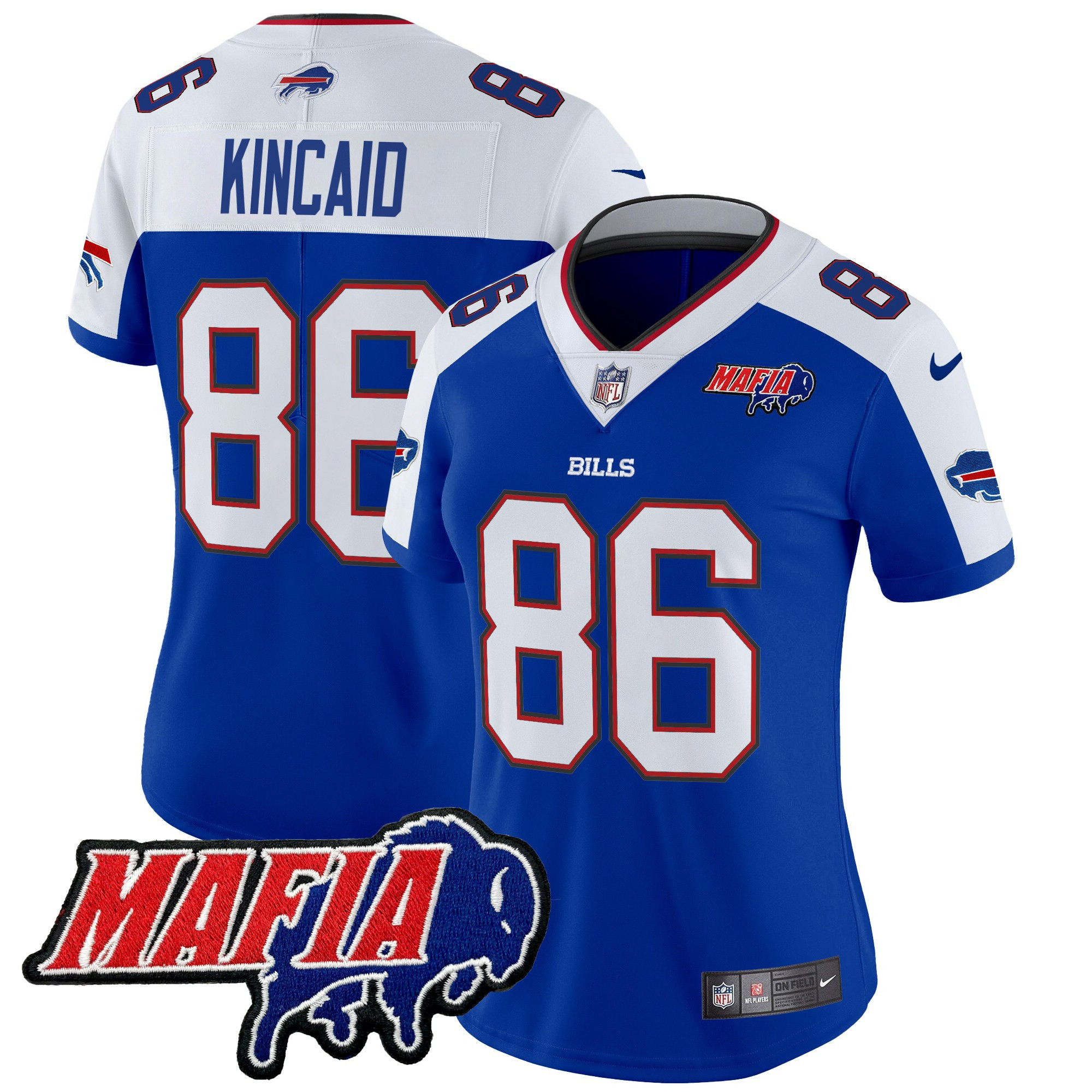 Dalton Kincaid Women's Buffalo Bills 2024 Buffalo Bills Mafia Patch Vapor Limited Royal Alternate Jersey - All Stitched