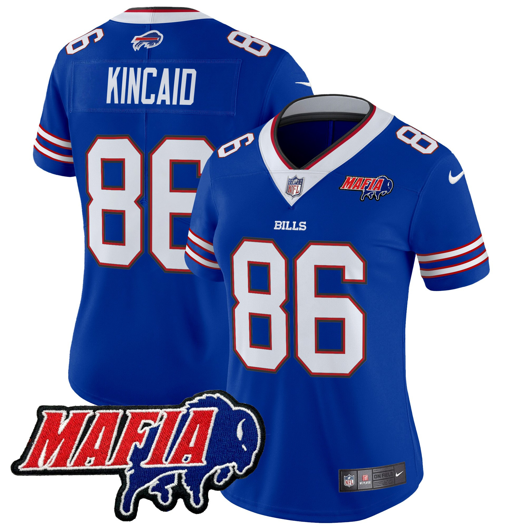 Dalton Kincaid Women's Buffalo Bills 2024 Buffalo Bills Mafia Patch Vapor Limited Royal Jersey - All Stitched