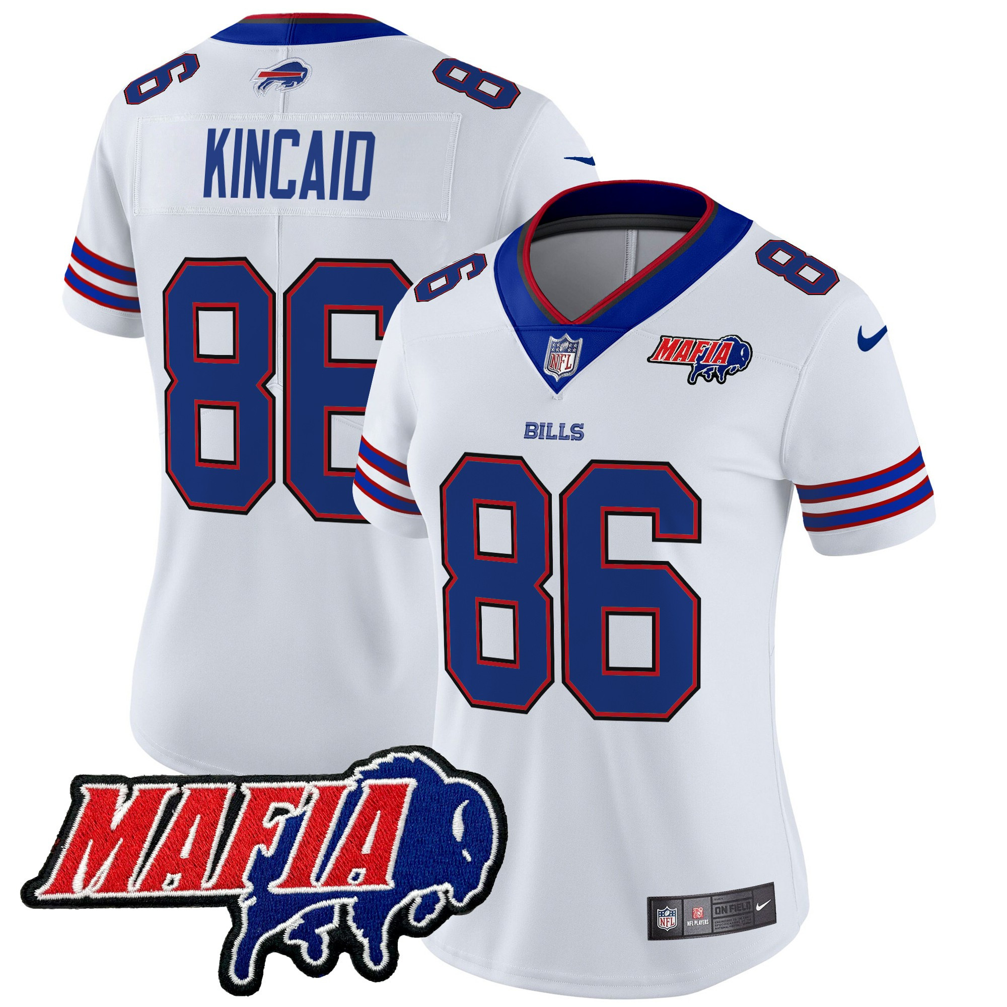 Dalton Kincaid Women's Buffalo Bills 2024 Buffalo Bills Mafia Patch Vapor Limited White Jersey - All Stitched