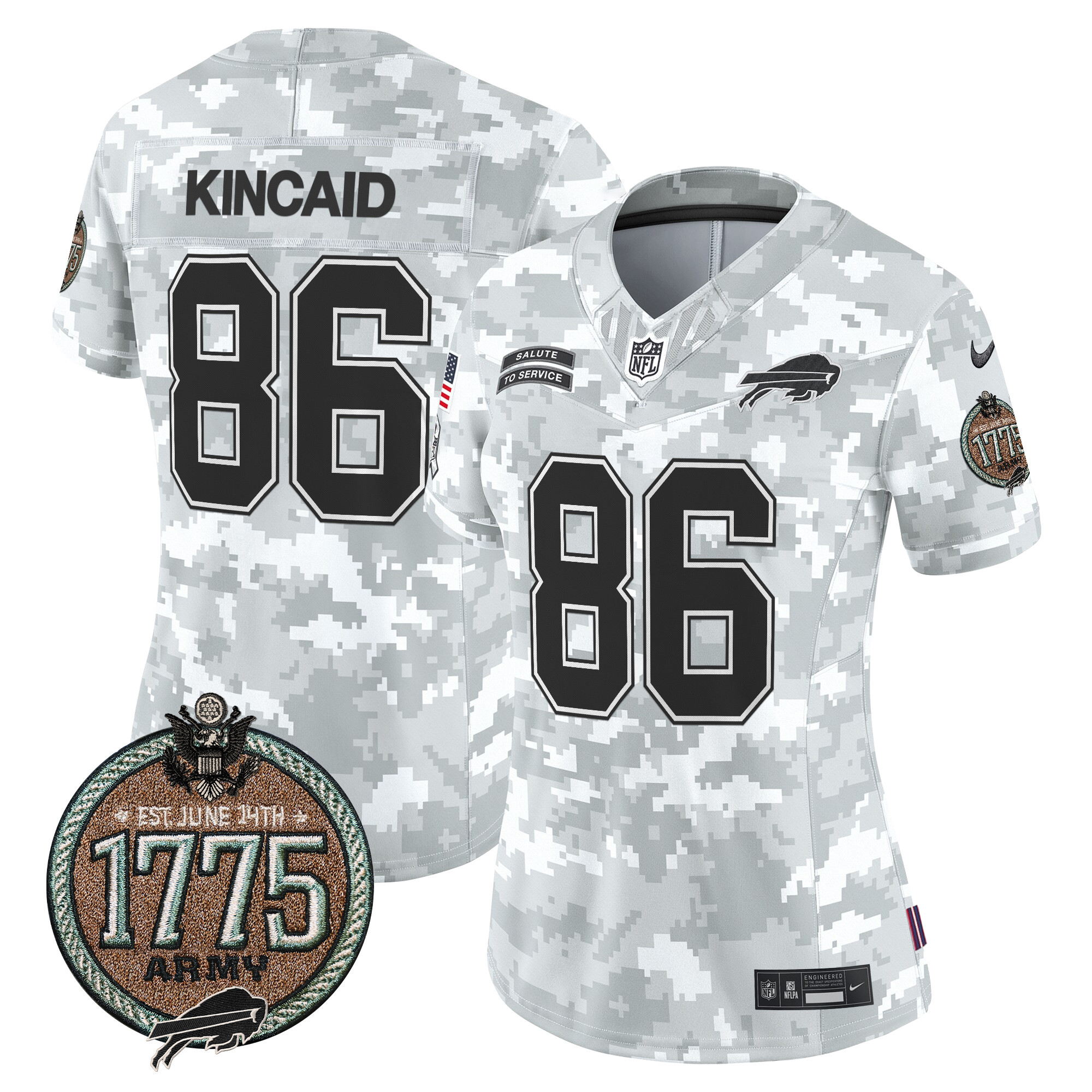 Dalton Kincaid Women's Buffalo Bills 2024 Salute to Service Establishment Year Patch Vapor Limited Army Jersey - All Stitched