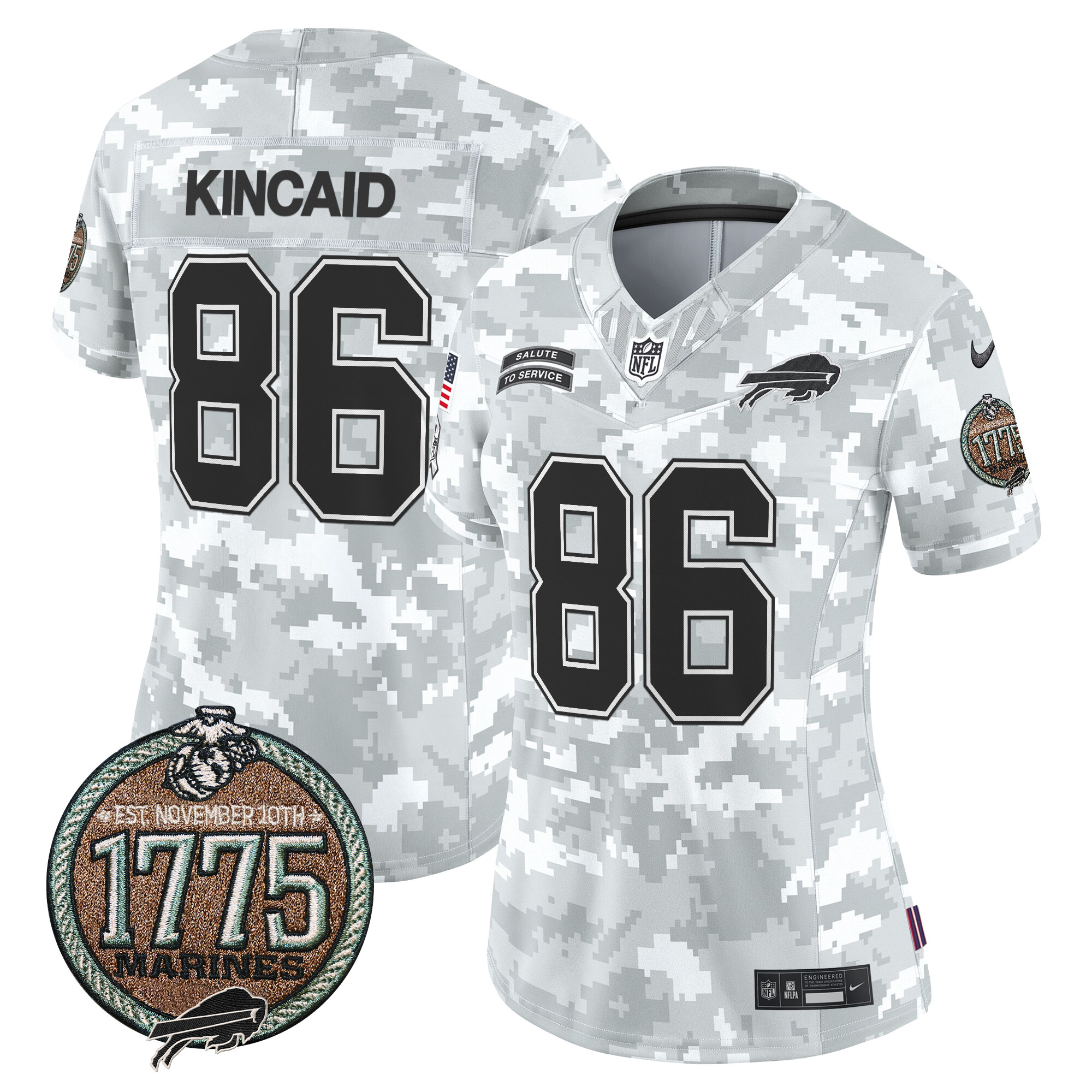 Dalton Kincaid Women's Buffalo Bills 2024 Salute to Service Establishment Year Patch Vapor Limited Marines Jersey - All Stitched
