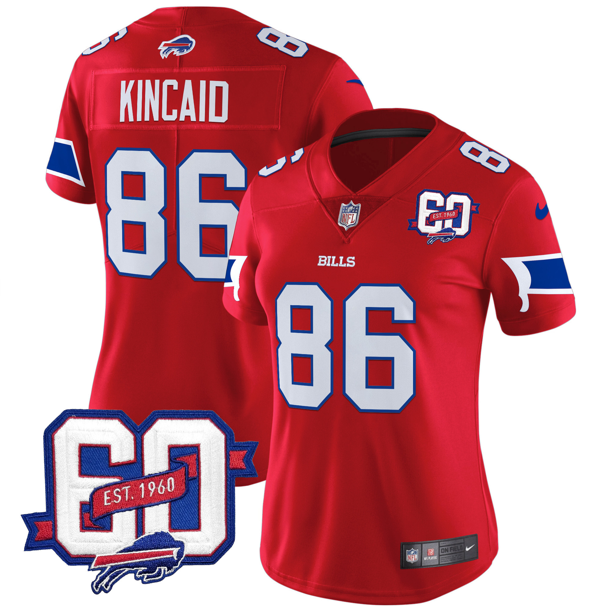 Dalton Kincaid Women's Buffalo Bills 60th Anniversary Patch Vapor Limited Red Jersey - All Stitched