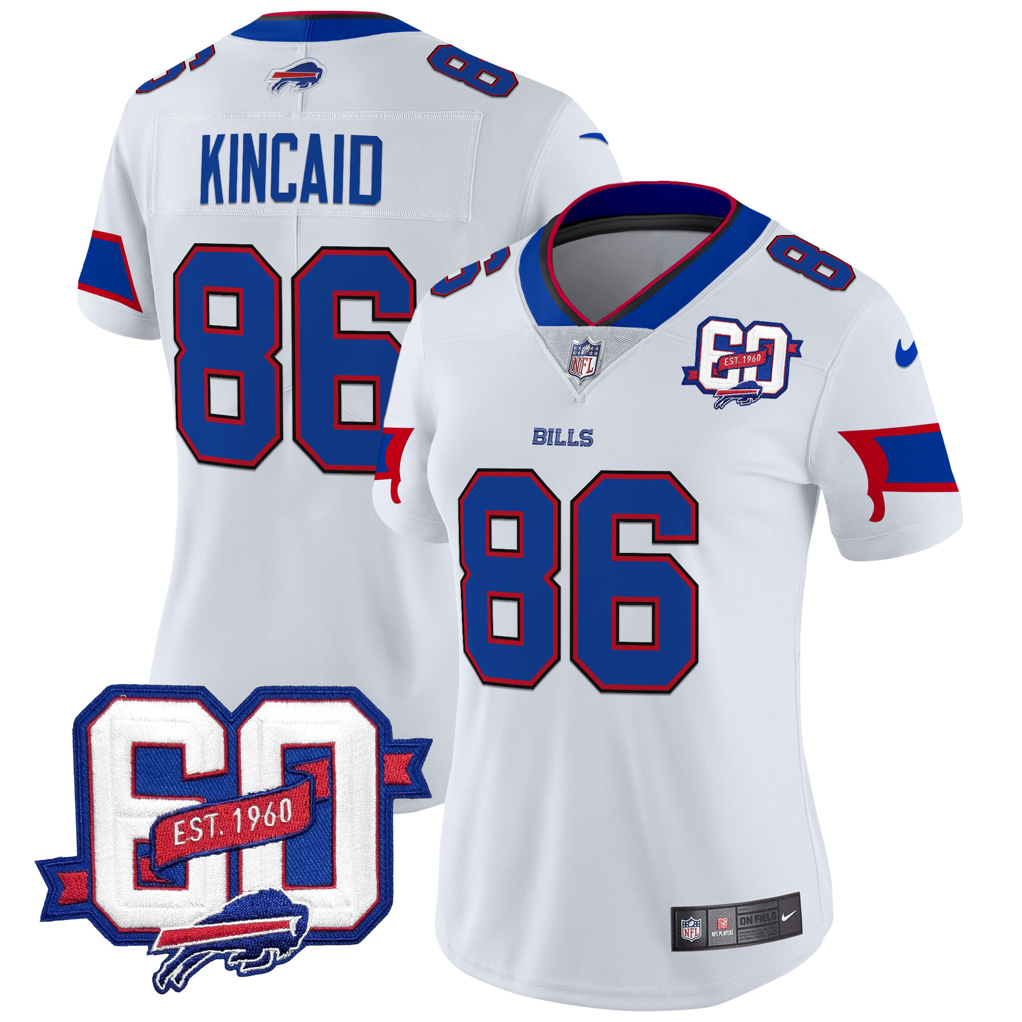 Dalton Kincaid Women's Buffalo Bills 60th Anniversary Patch Vapor Limited White Jersey - All Stitched