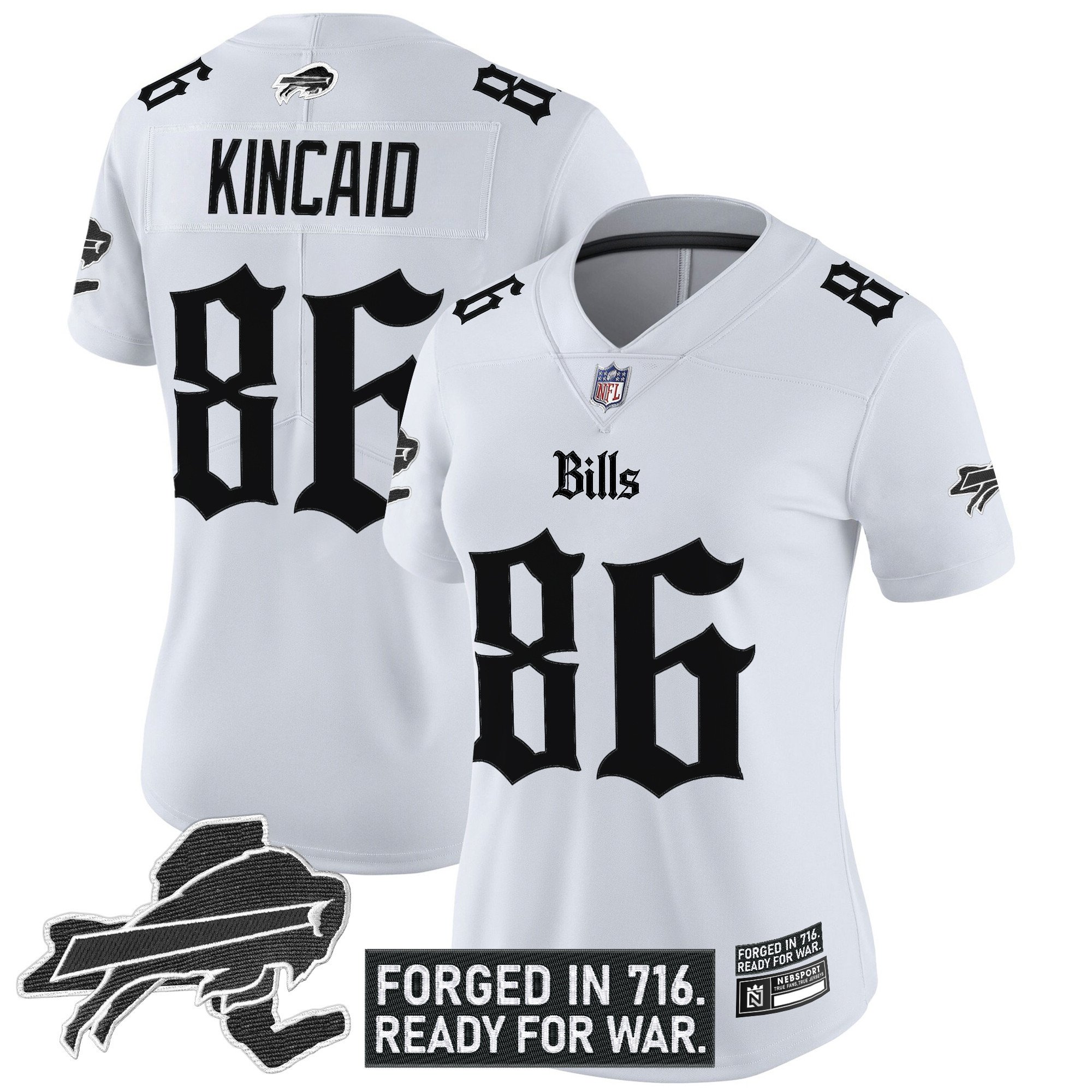 Dalton Kincaid Women's Buffalo Bills 'Gothic Cold Front Edition' Vapor Limited White Jersey - All Stitched