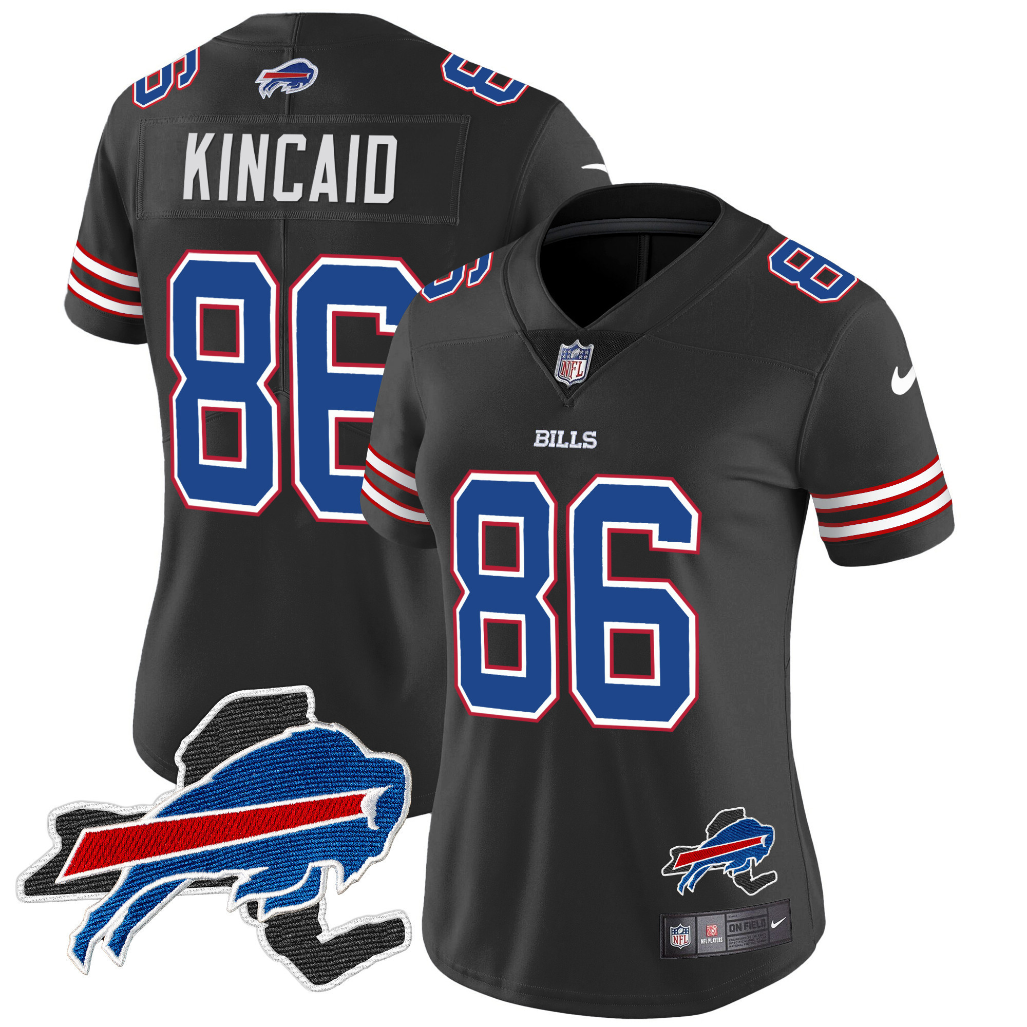 Dalton Kincaid Women's Buffalo Bills New York Patch Vapor Limited Black Jersey - All Stitched