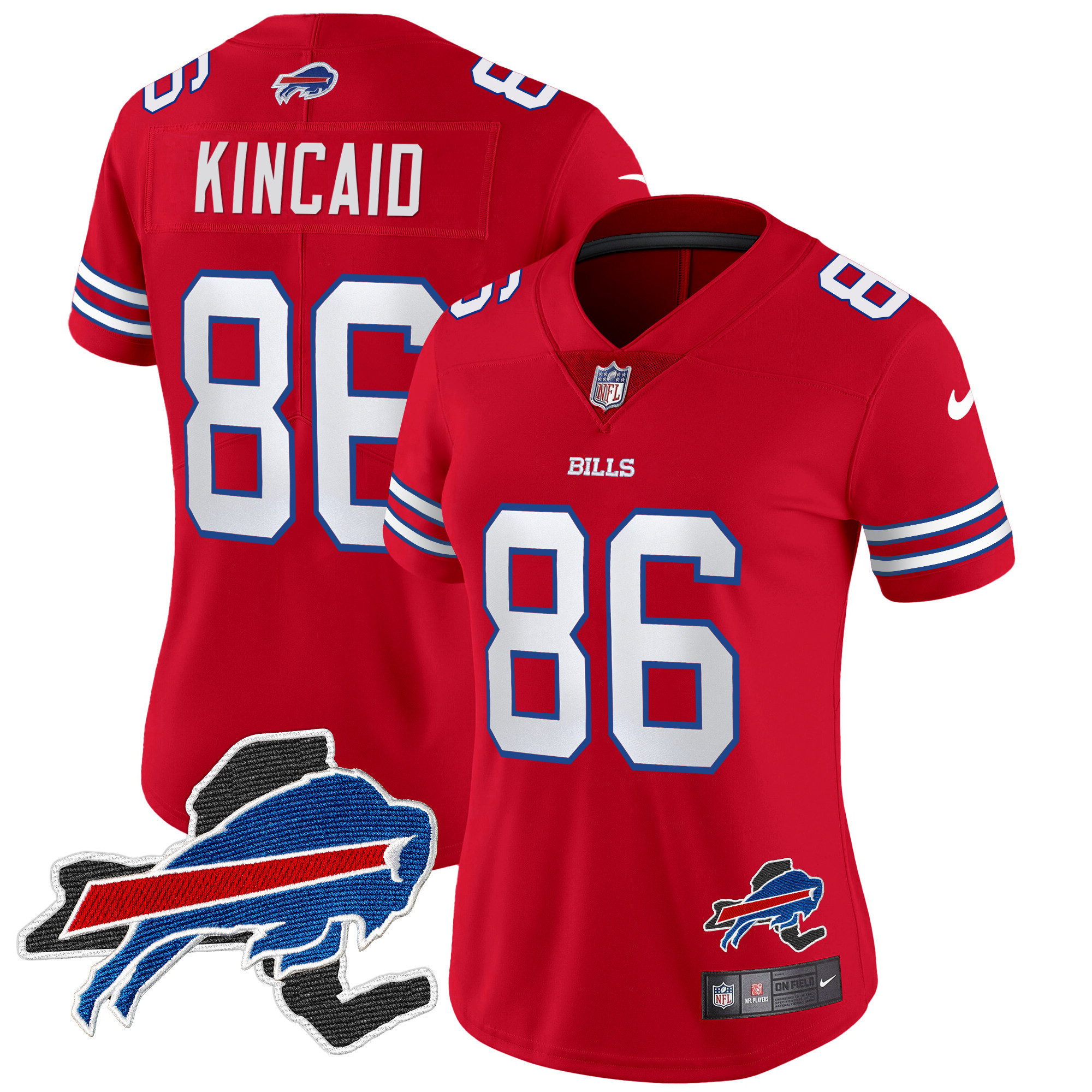 Dalton Kincaid Women's Buffalo Bills New York Patch Vapor Limited Red Jersey - All Stitched