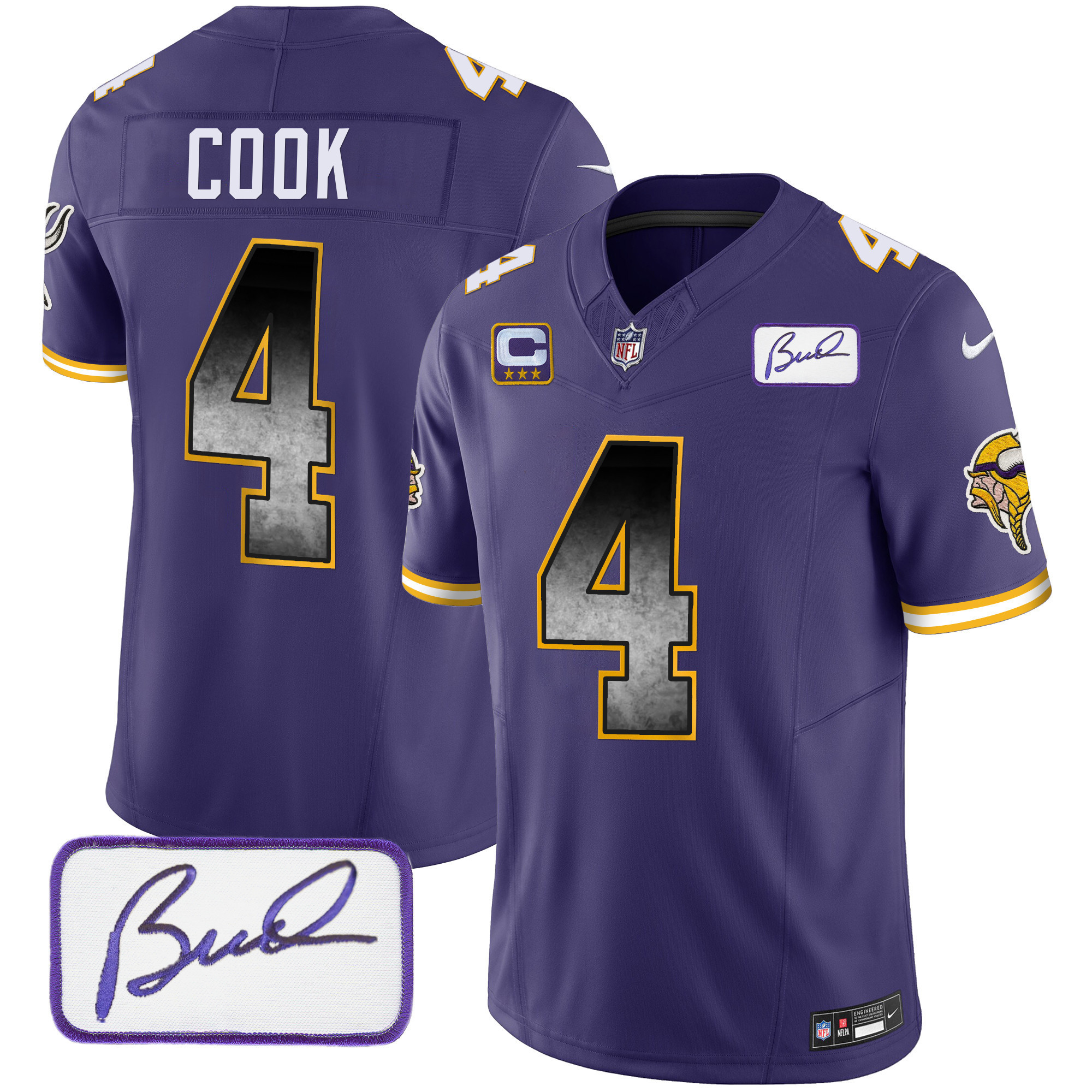 Dalvin Cook Men's Minnesota Vikings Bud Grant Patch Arch Smoke Vapor Purple Jersey - All Stitched