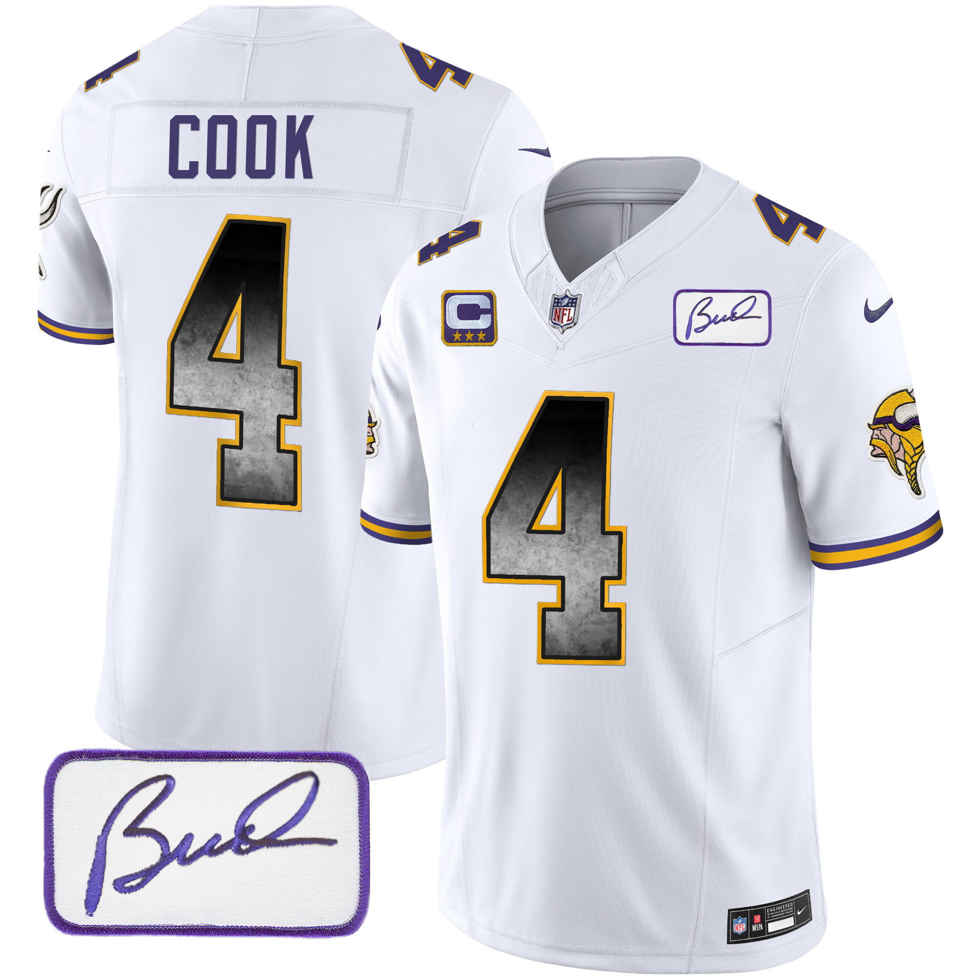 Dalvin Cook Men's Minnesota Vikings Bud Grant Patch Arch Smoke Vapor White Jersey - All Stitched