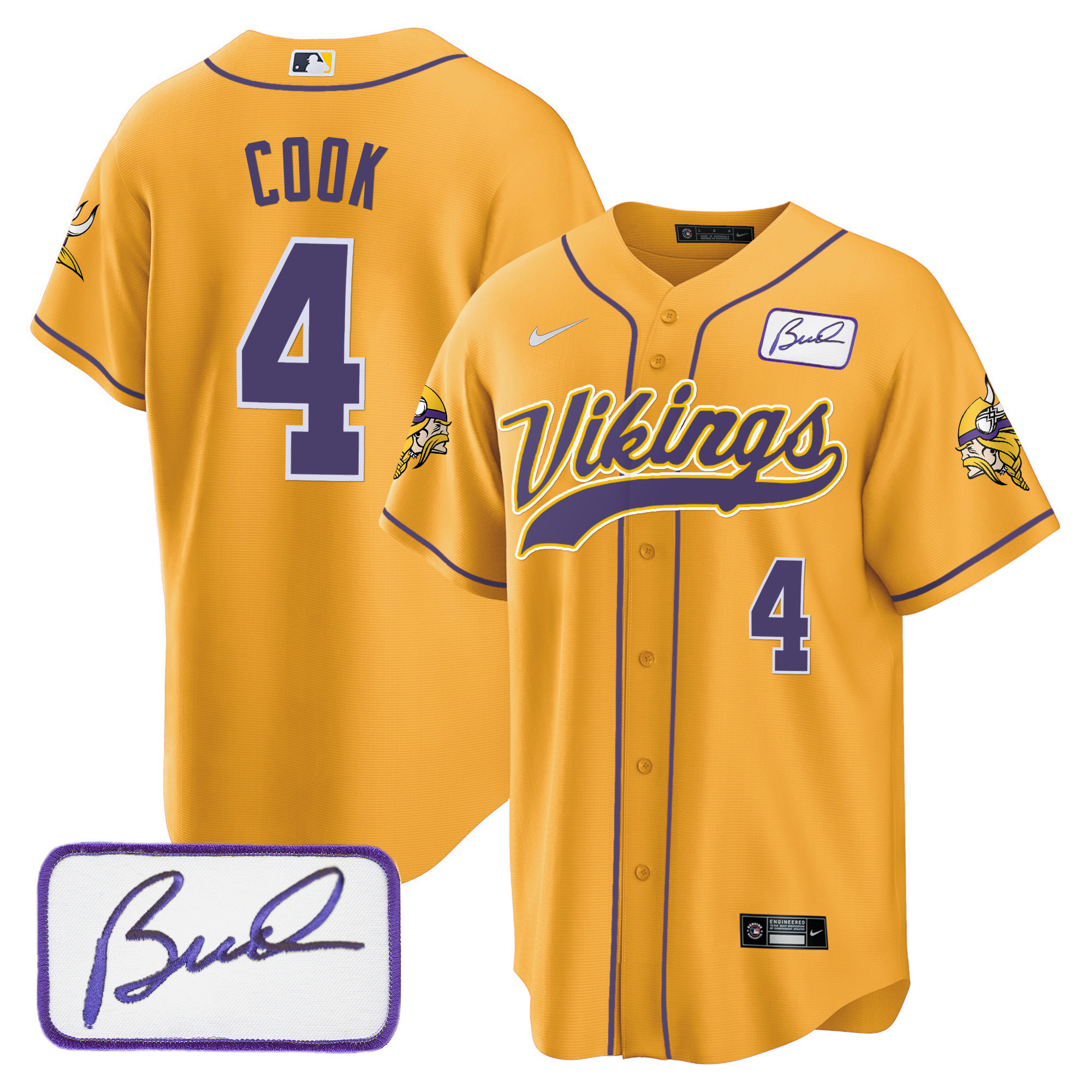 Dalvin Cook Men's Minnesota Vikings Bud Grant Patch Classic Baseball Gold Jersey - All Stitched