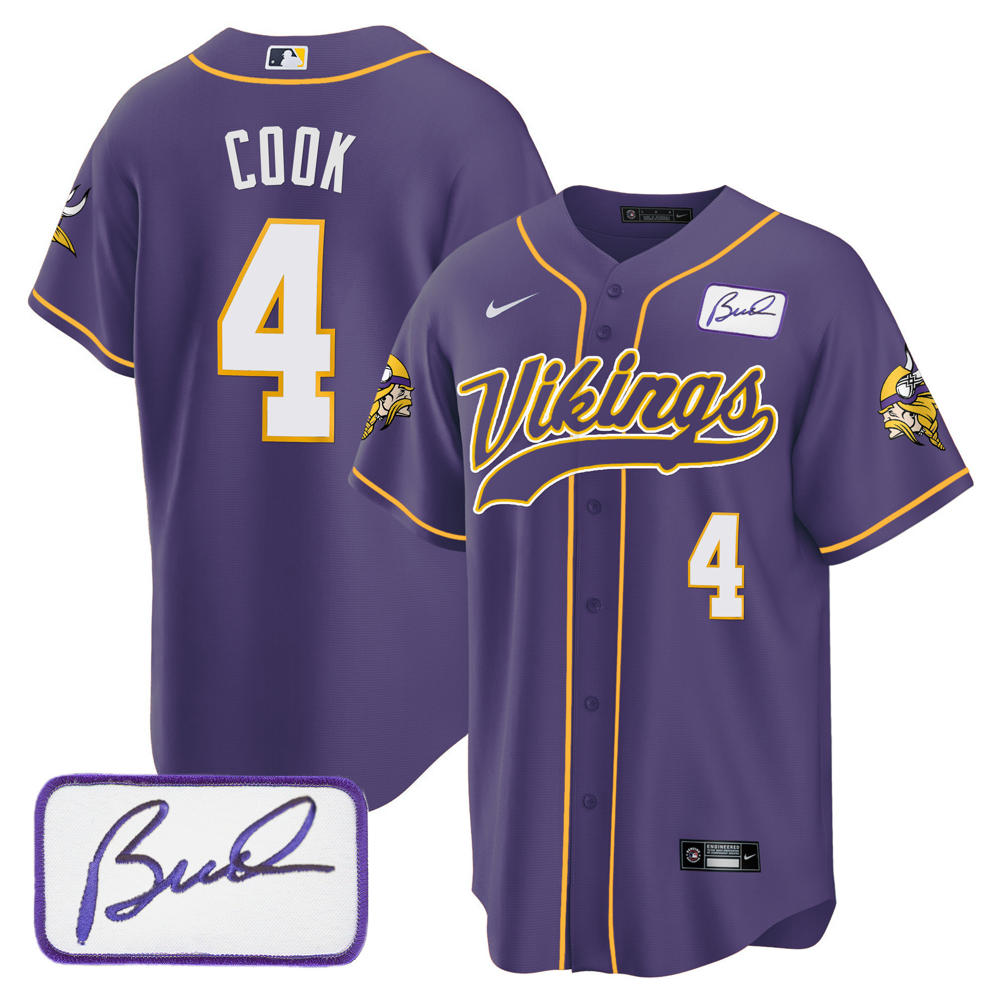 Dalvin Cook Men's Minnesota Vikings Bud Grant Patch Classic Baseball Purple Jersey - All Stitched