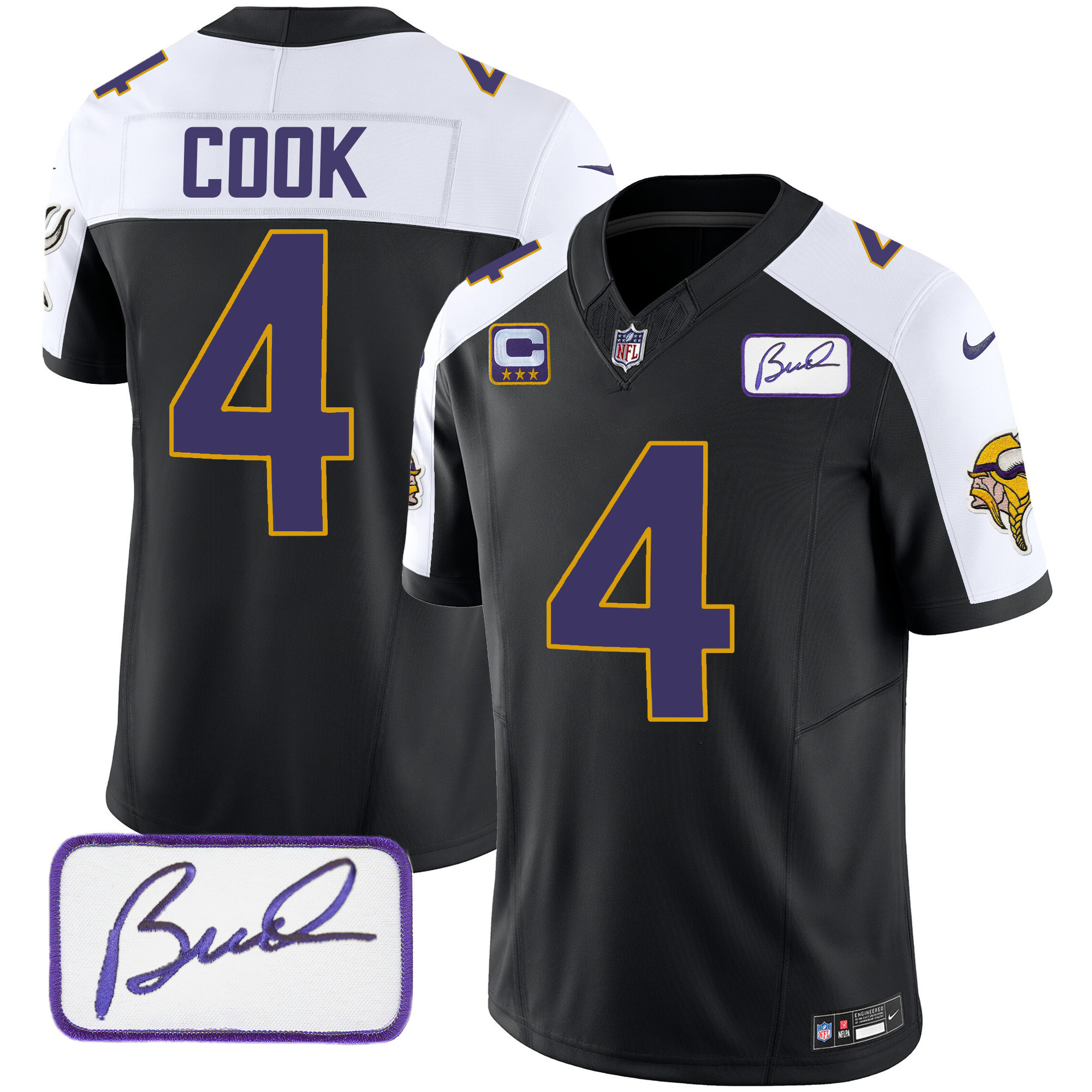 Dalvin Cook Men's Minnesota Vikings Bud Grant Patch Classic Limited Black Alternate Jersey - All Stitched