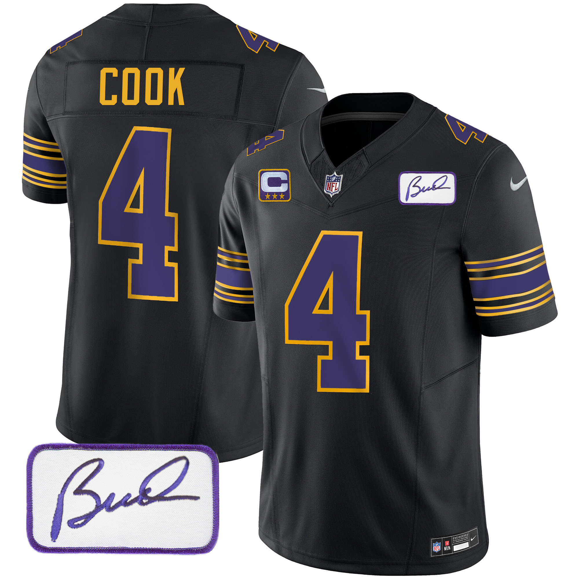 Dalvin Cook Men's Minnesota Vikings Bud Grant Patch Classic Limited Black Jersey - All Stitched