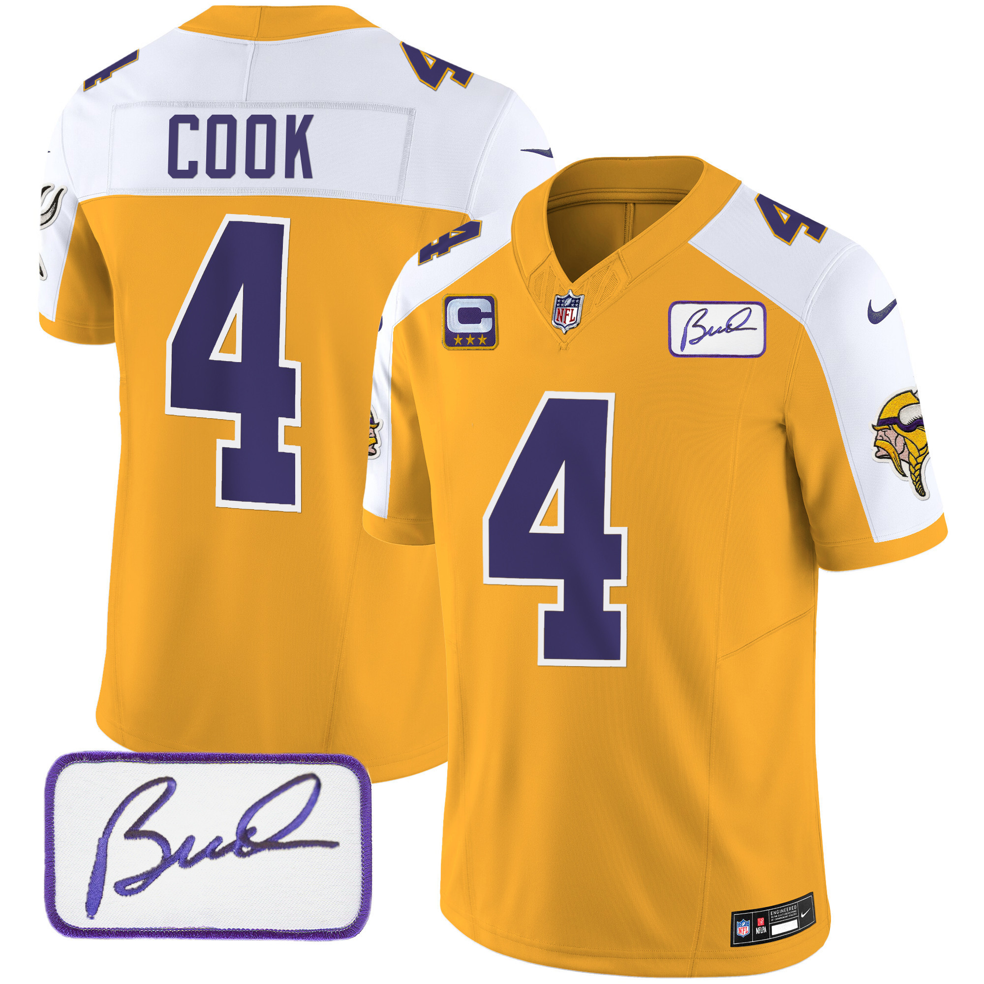 Dalvin Cook Men's Minnesota Vikings Bud Grant Patch Classic Limited Gold Alternate Jersey - All Stitched