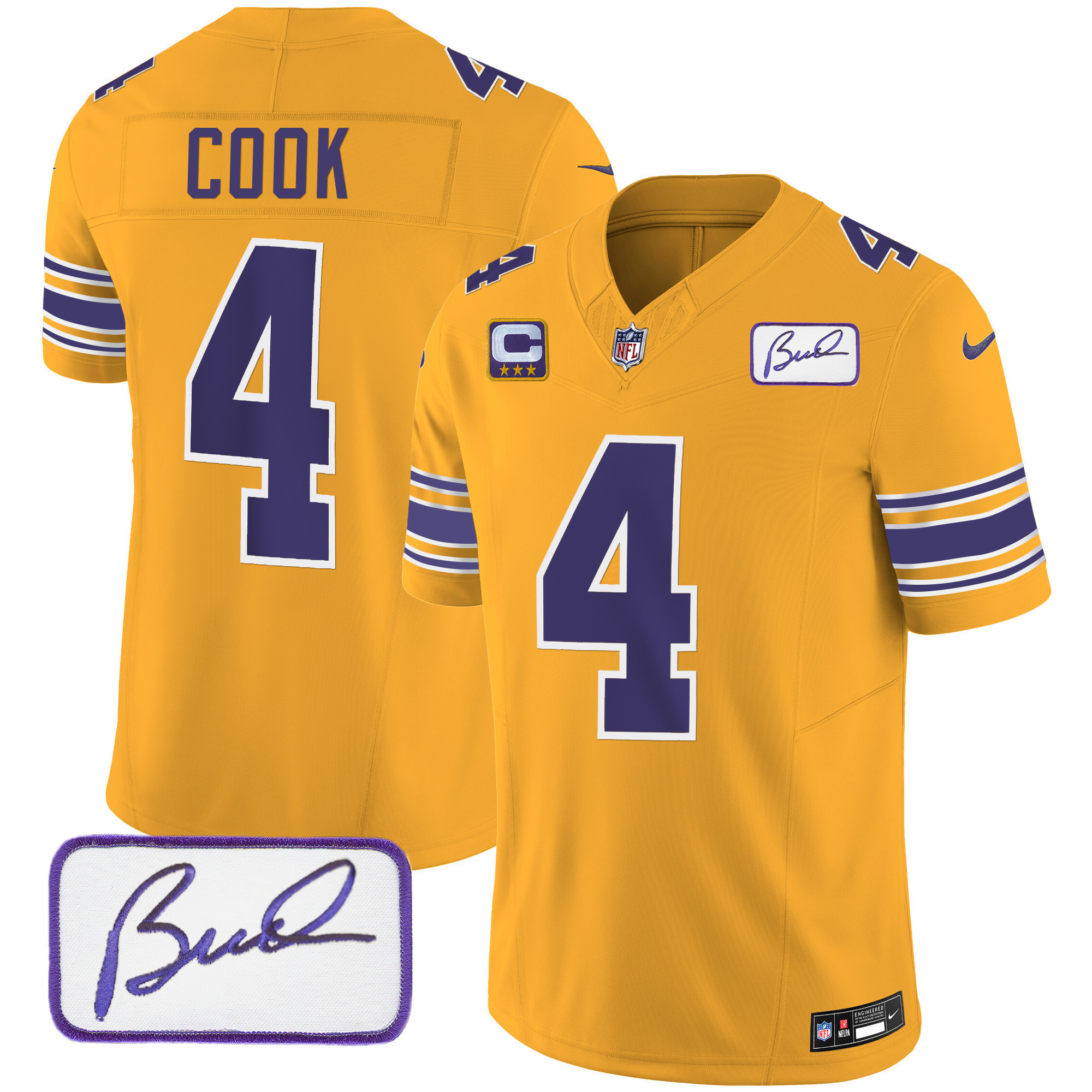 Dalvin Cook Men's Minnesota Vikings Bud Grant Patch Classic Limited Gold Jersey - All Stitched